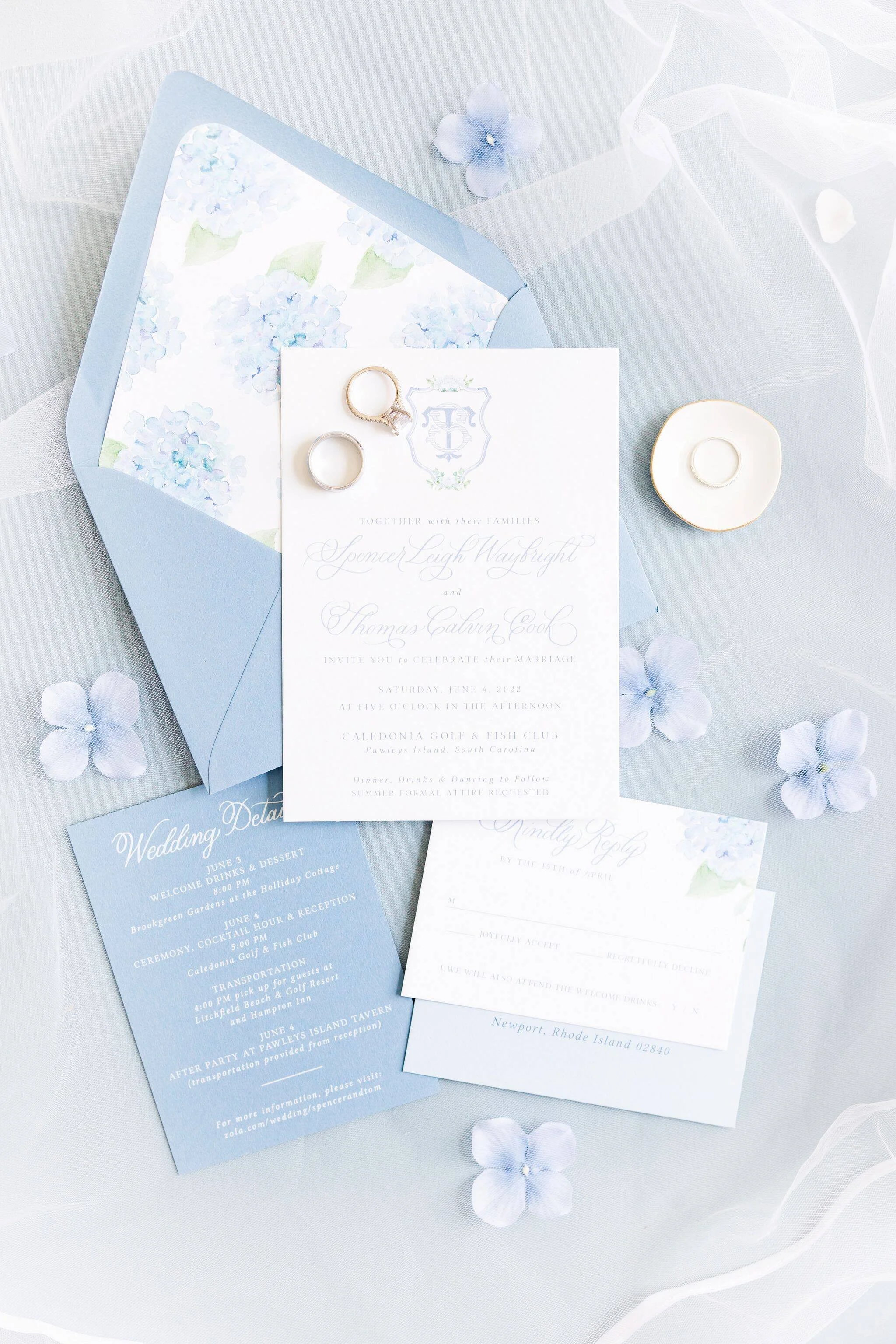 Hydrangea Southern Monogram Wedding Invitation