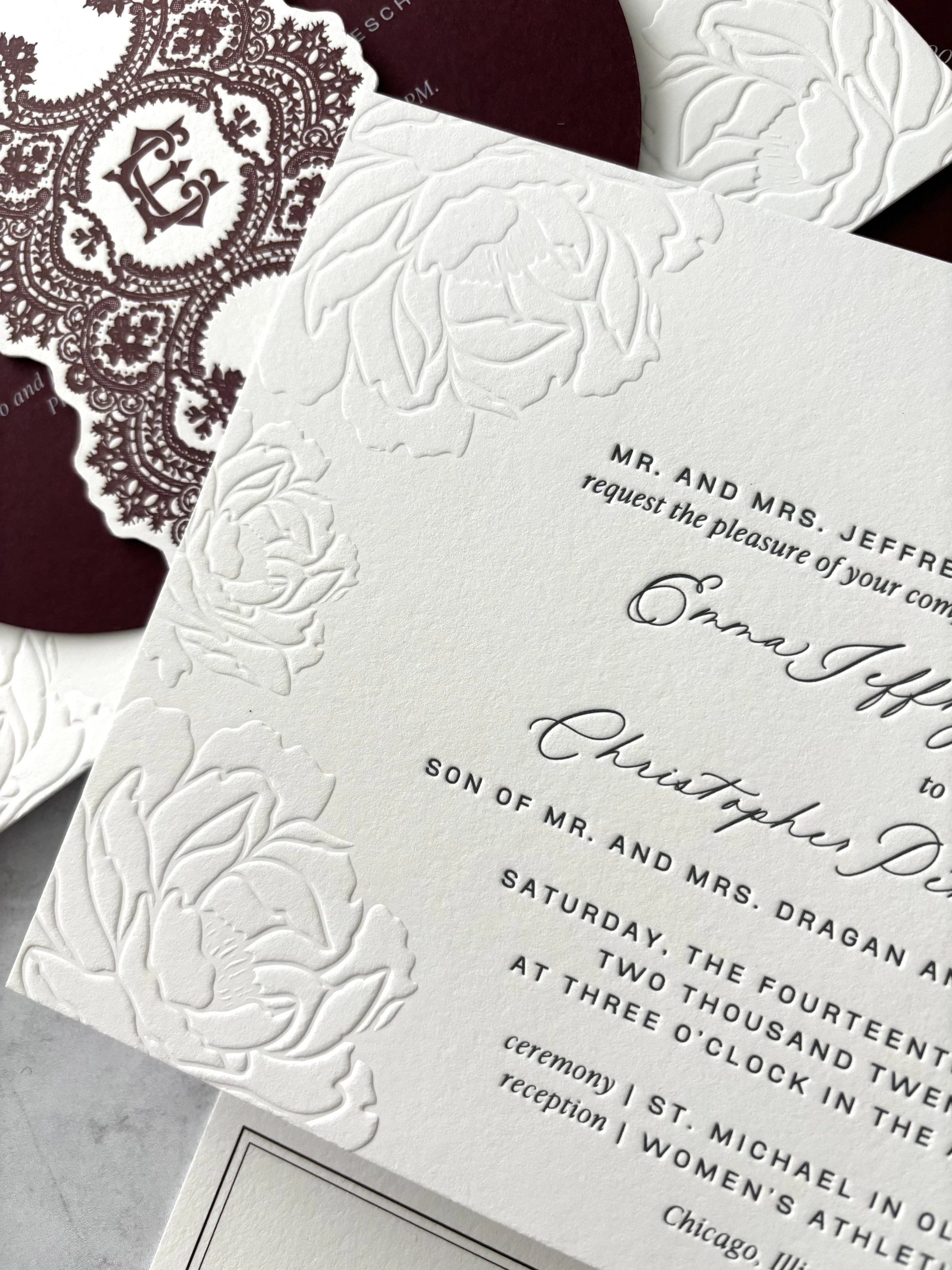 Embossed Letterpress Modern Wedding Invitation
