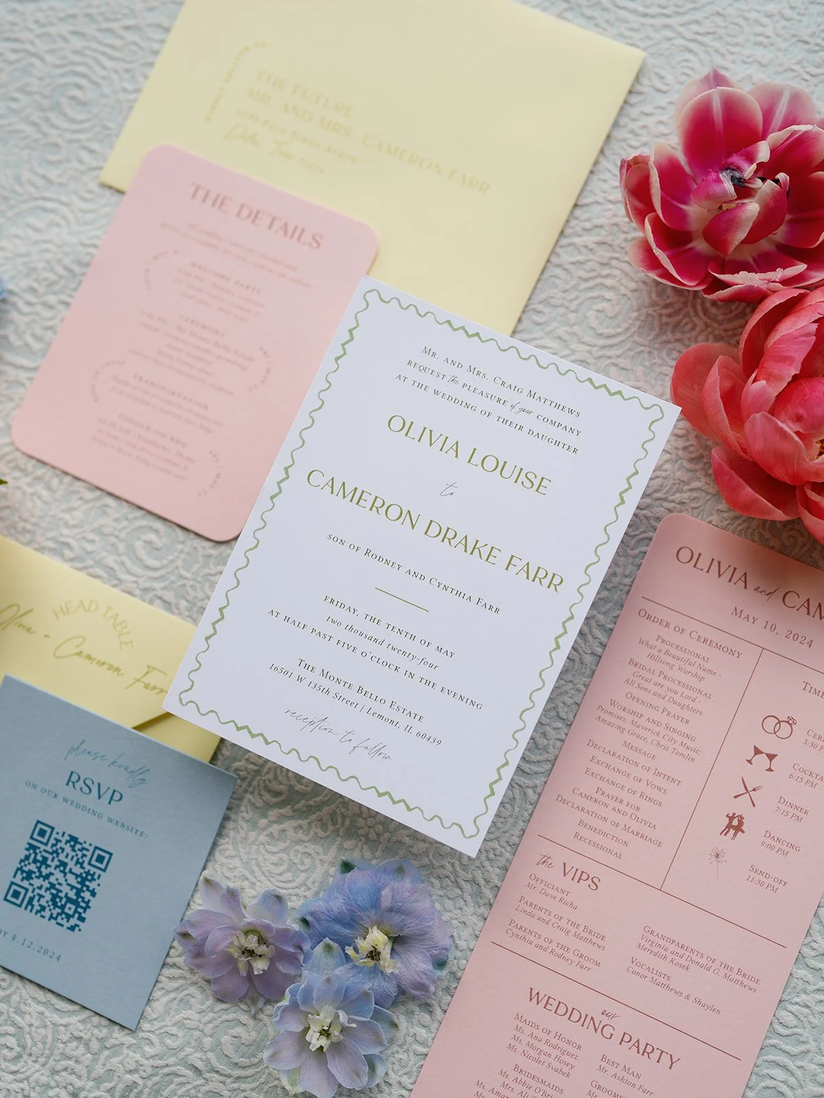 Colorful Digital Wedding Invitation Blush Dusty Blue Yellow