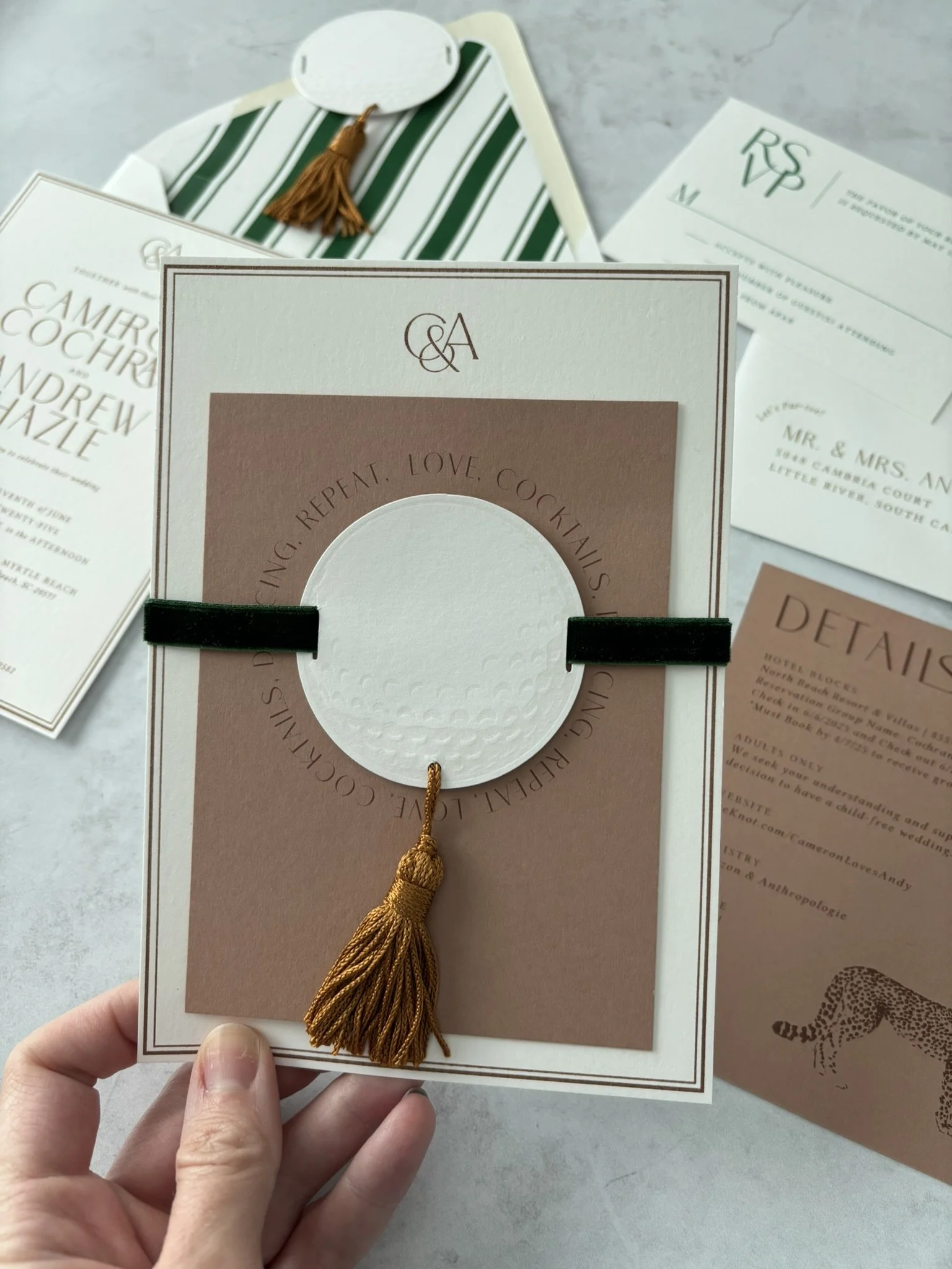 Golf Wedding with Gold Tassel and Thermography Print