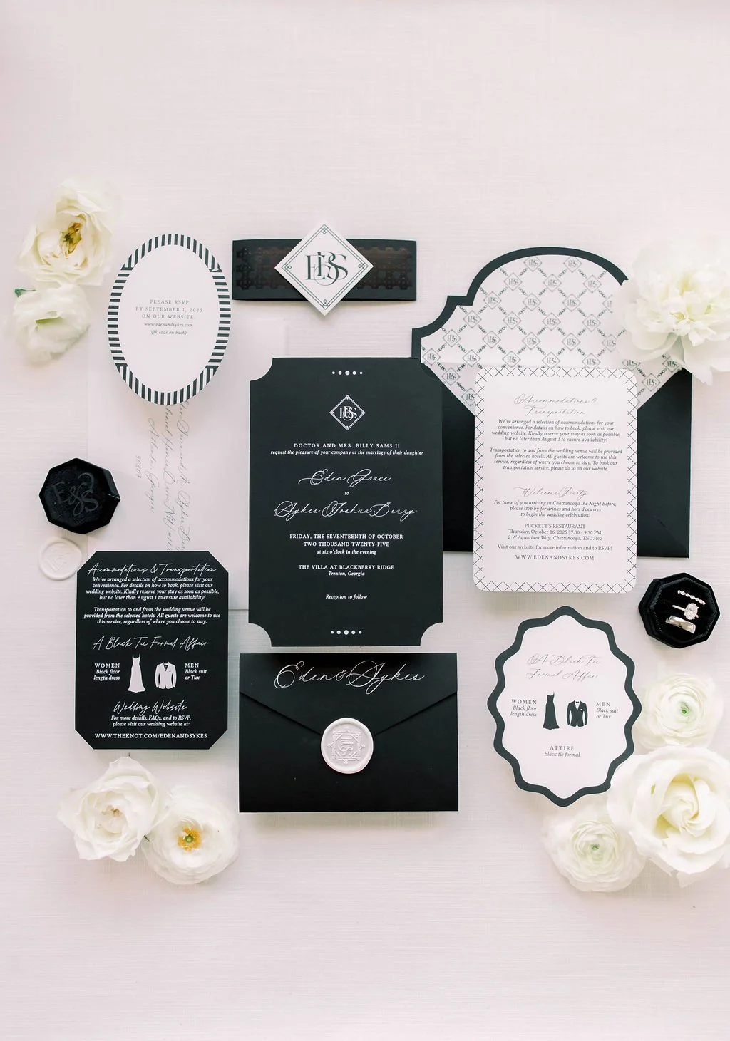 Black and White Wedding Invitation Custom Envelope
