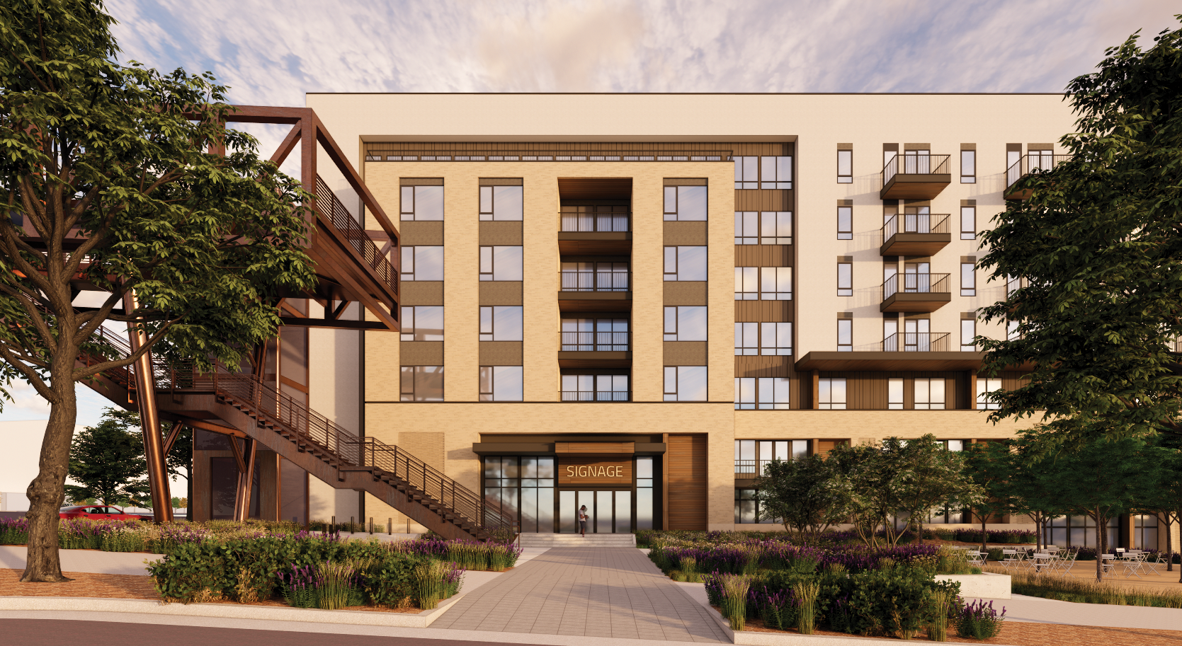 Broadway Station Block 1 Lot 1 - Urban Design - South Pedestrian Bridge Plaza - Lobby Entry Approach.png