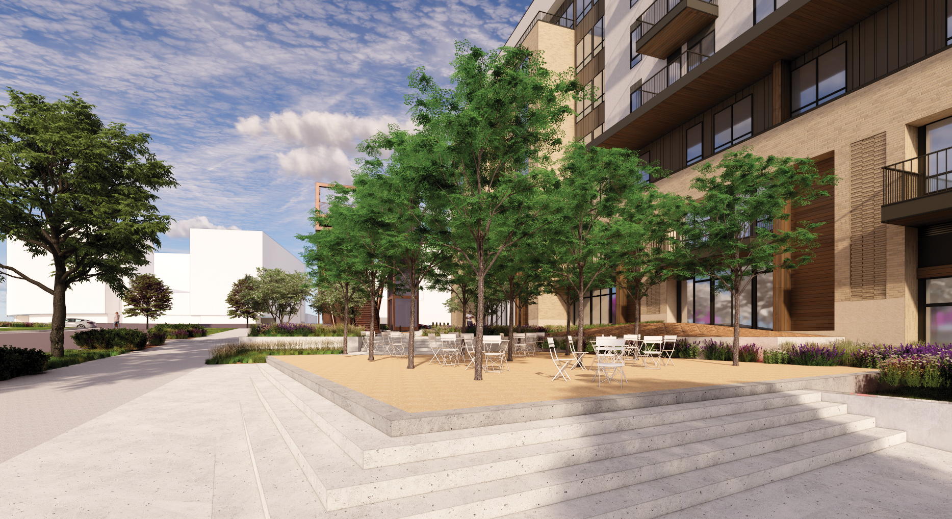 Broadway Station Block 1 Lot 1 - Urban Design - South Pedestrian Bridge Plaza - Open Tree Bosque Area.png