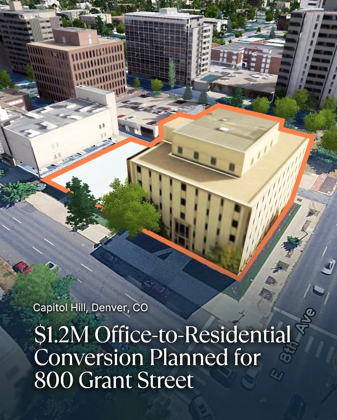 A six-story office building in Capitol Hill is being adapted into new housing.

Plans filed with the city show that 800 Grant St will be converted into 50 residential units, continuing Denver&rsquo;s growing trend of adaptive reuse projects. The 0.57
