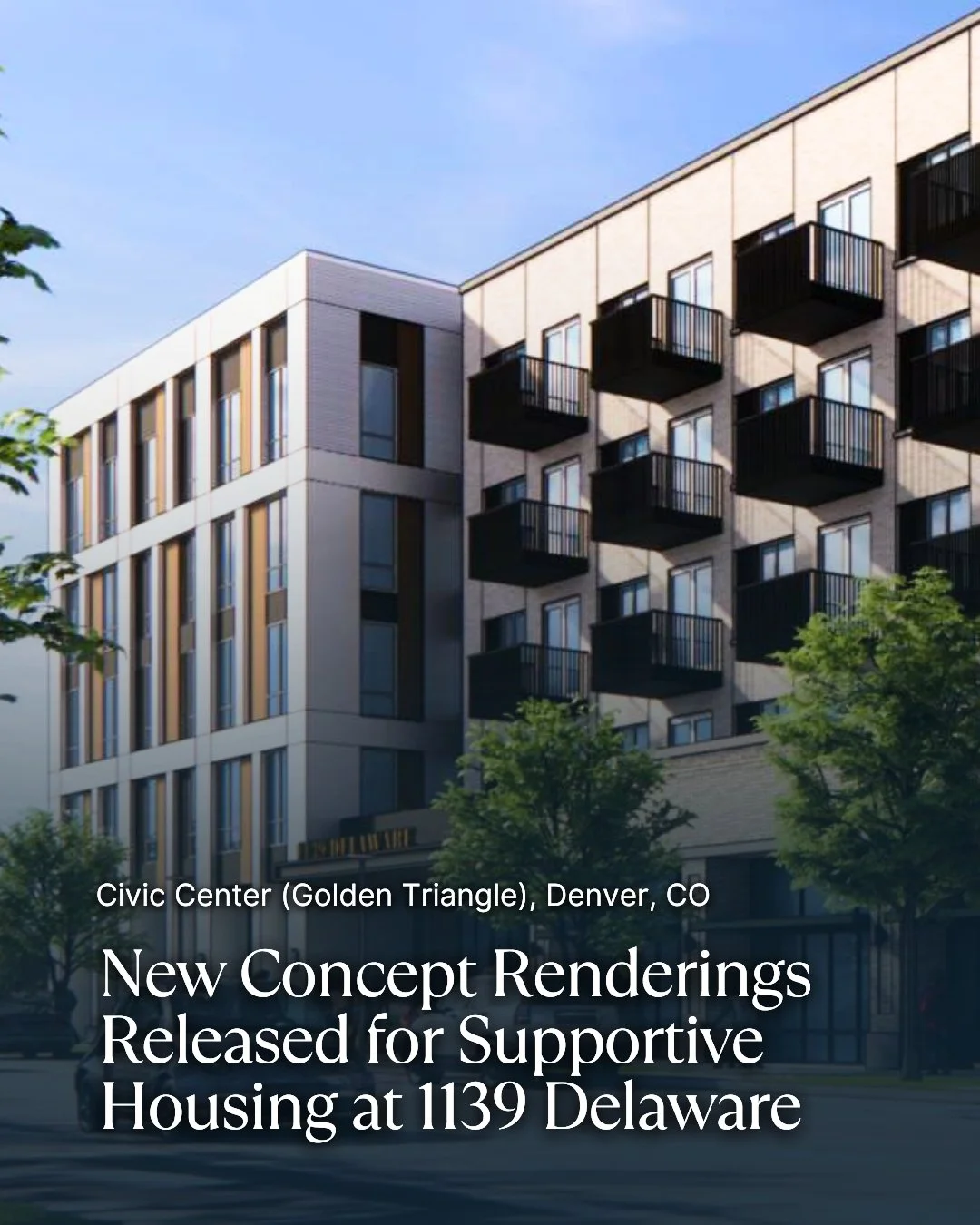 New concept plans and renderings have been released for a proposed supportive housing project at 1139 Delaware Street.

The six-story building would include 80 permanent supportive housing units, ground-floor supportive services, resident amenities, 
