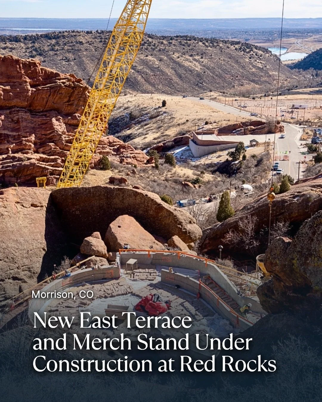 New construction photos show infrastructure improvements totaling approximately $1.6 million are underway at @redrocksco 

During the offseason, the venue is building a new permanent South Merch Stand, replacing the temporary tent that has been used 