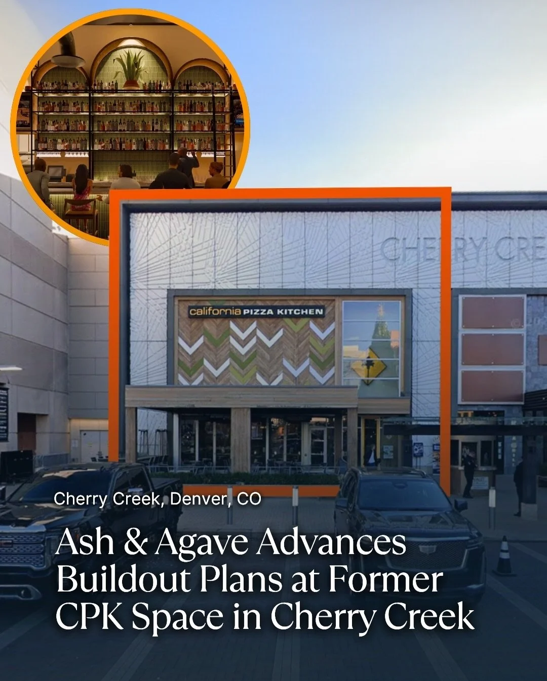 Ash &amp; Agave is taking another step toward opening inside Cherry Creek Shopping Center.

New Urban Design drawings and modified construction filings show the coastal Mexican concept advancing its buildout at the former California Pizza Kitchen spa
