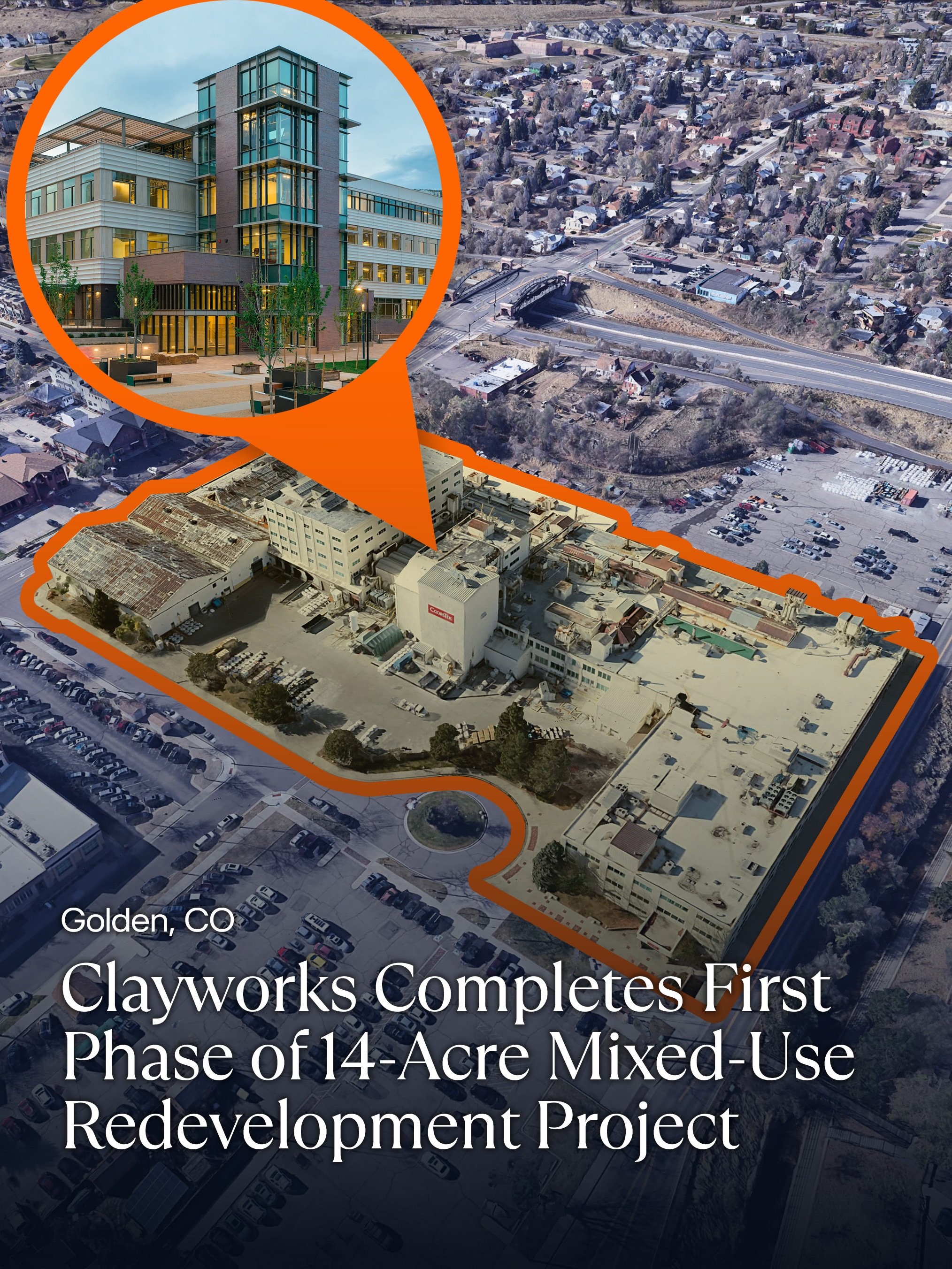 What a difference one year makes at Clayworks 🏗️ 

Exactly one year after Developing Denver first covered construction at the former CoorsTek manufacturing campus, the first major phase of the 14-acre Clayworks redevelopment is officially complete.
