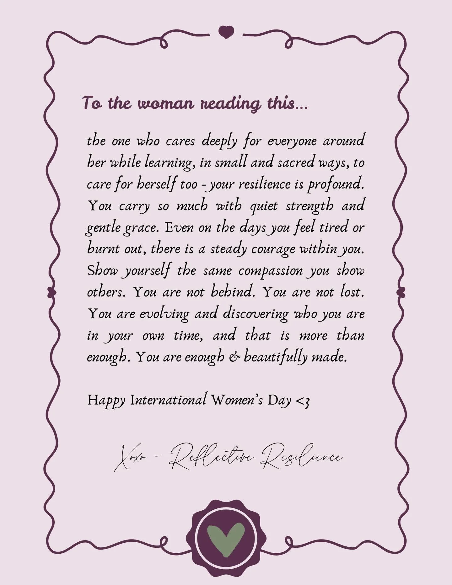 Happy International Women&rsquo;s Day✨💕
&bull;
Xoxo, Madison of @reflective.resilience 🫂
&bull;
Comment &ldquo;WOMEN&rsquo;S DAY&rdquo; to explore how creative wellness sessions with a coach can enhance your sense of self &amp; inner strength🎨
&bu