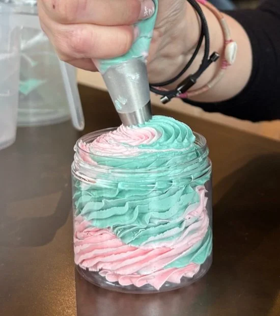 sussex brighton whipped soap party piping bag pink and green icing soap