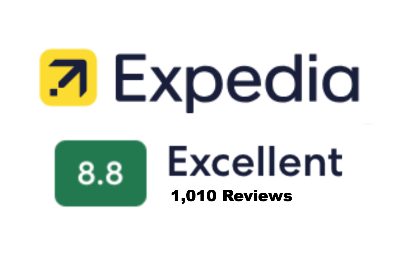 Expedia app logo, rated 8.8 out of 10 based on 1,010 reviews, labeled as excellent.