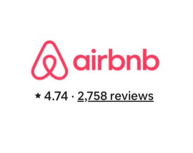 Airbnb logo with a 4.74-star rating and 2,758 reviews.