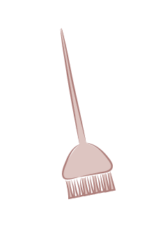 Hair colouring brush with pink handle and bristles.