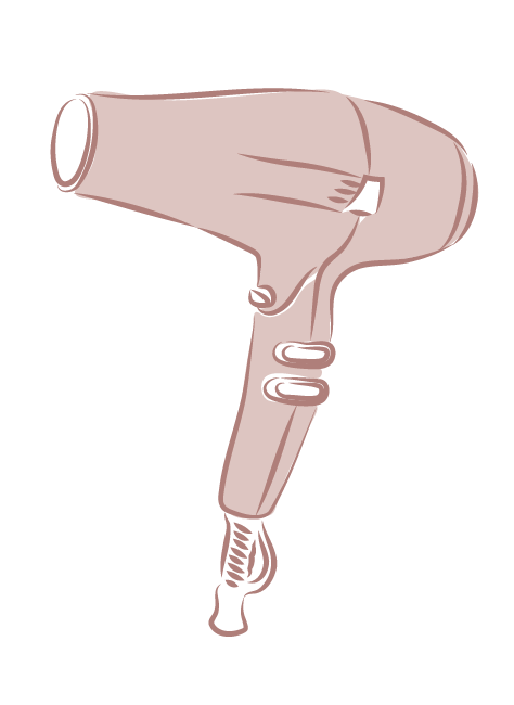 Illustration of a hair dryer with a pink body.