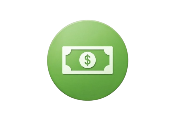 Green circular icon with a white dollar bill symbol in the center.