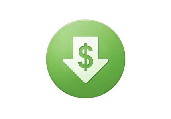 Green circle icon with a white downward arrow and centered dollar sign