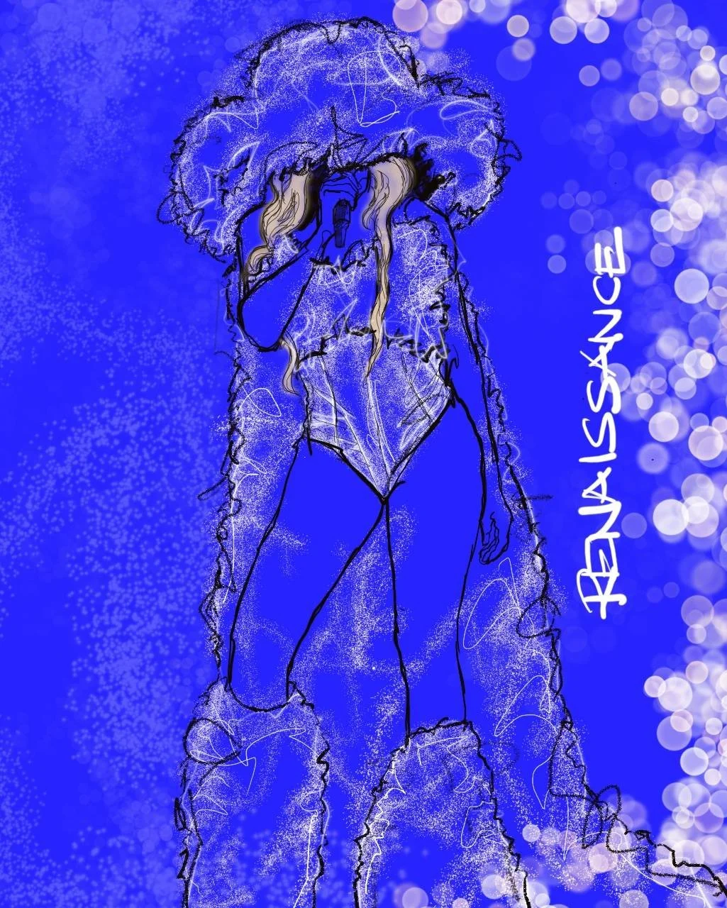 Sketch of Beyonce in an outfit of her Renaissance Tour
