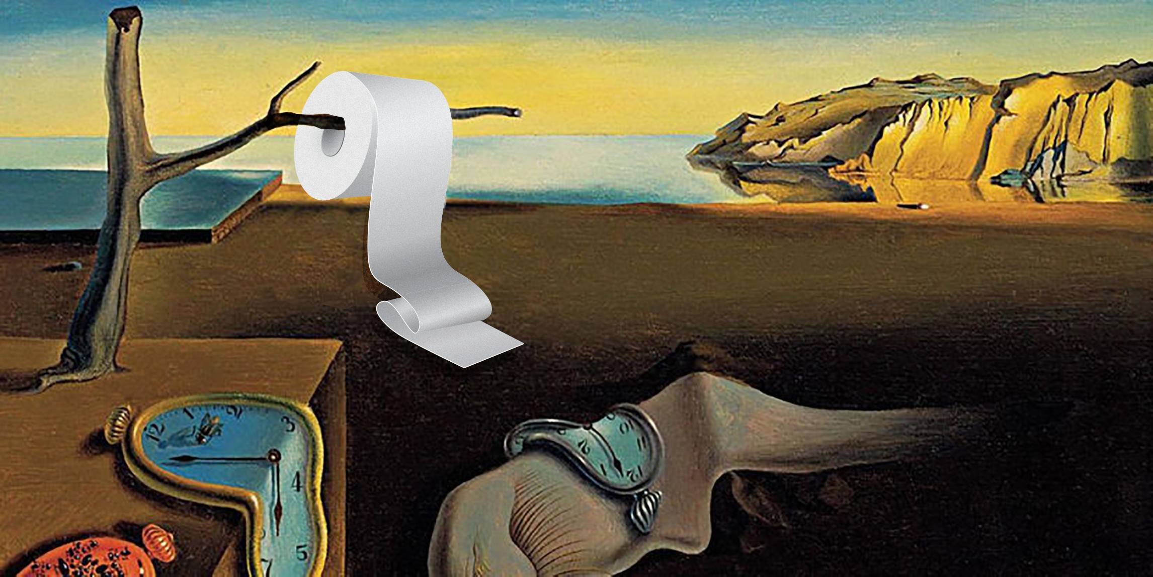 Salvador Dali painting with toilet paper roll added