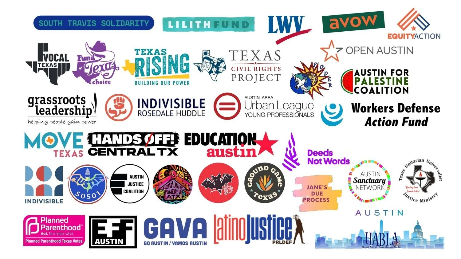 Collage of logos from organizations in the NoALPRs coalition