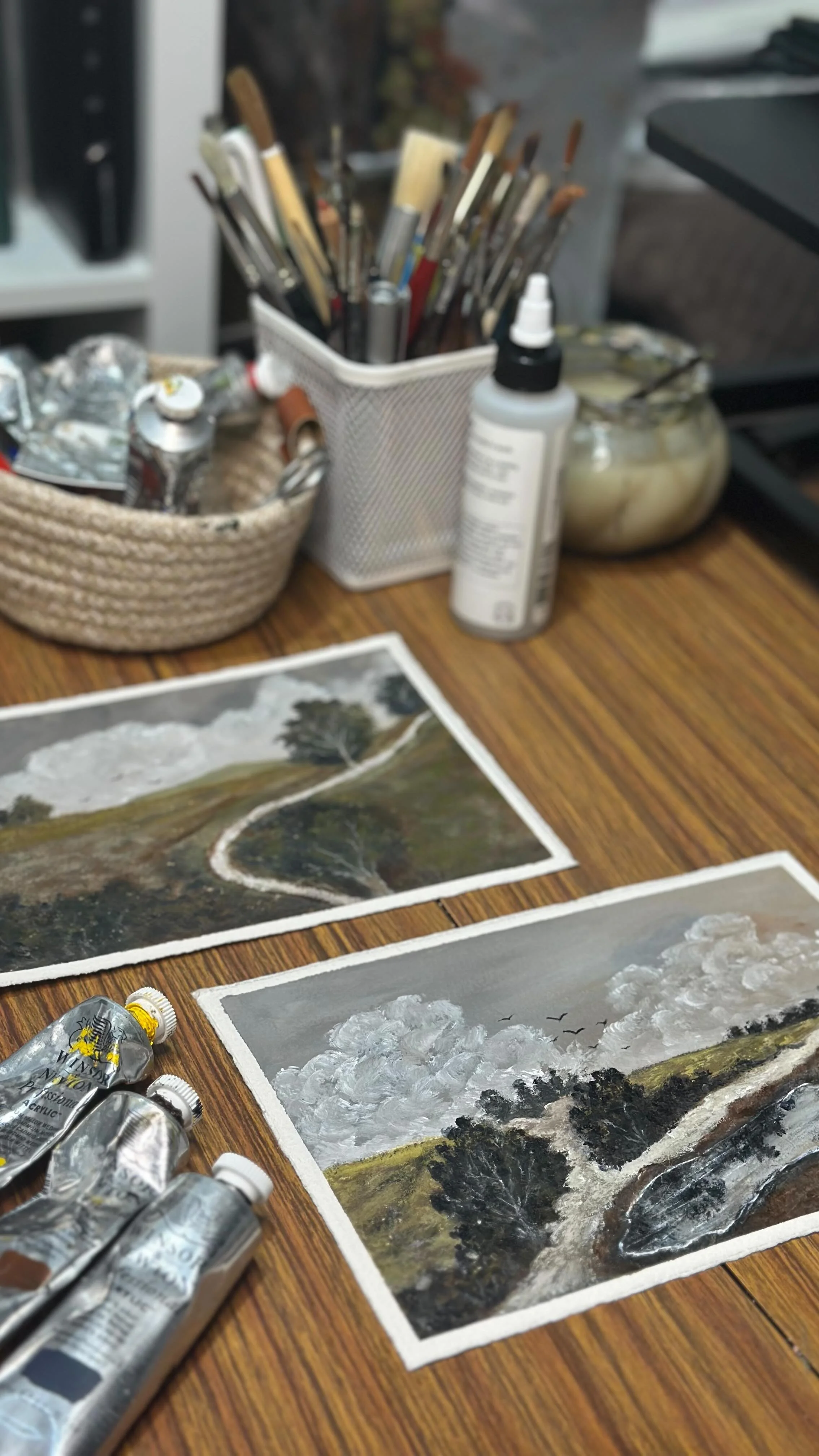 “Even under grey skies, the journey feels golden”
#painting #acrylics #moodynaturelandscapes #earthytones #natureart #winsorandnewton #aestheticart