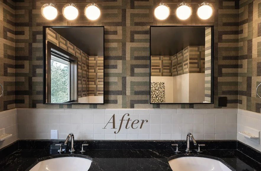 Before and after fun! A little bit of wallpaper can go a long way! 
.
.
.
.
#interiordesign #renovation #beforeandafter #wallpaper #bathroomreno
@tykkebuilders @jennyelliottdesigns
