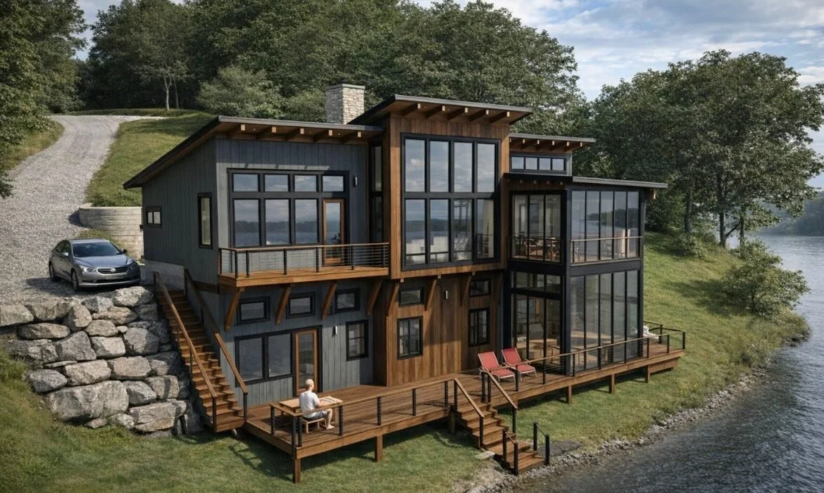 Excited to be working on this stunning lake house by @form.function.architecture! Interior finish selections are on deck!
.
.
.
.

#lakehouse #architecture #interiordesign #customhome #rendering