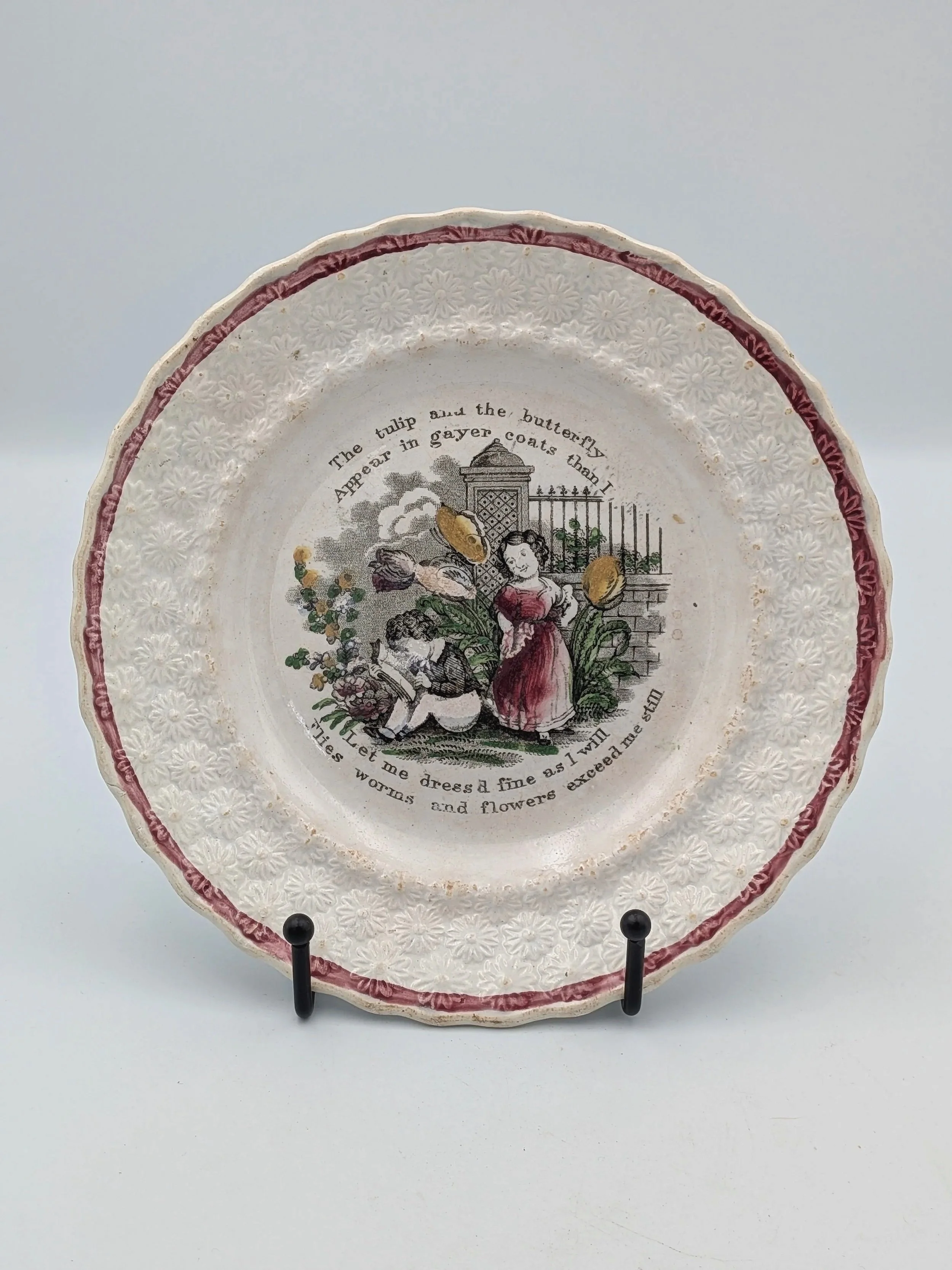 Staffordshire Nursery Plate, 'The Tulip and the Butterfly', c. 1840s