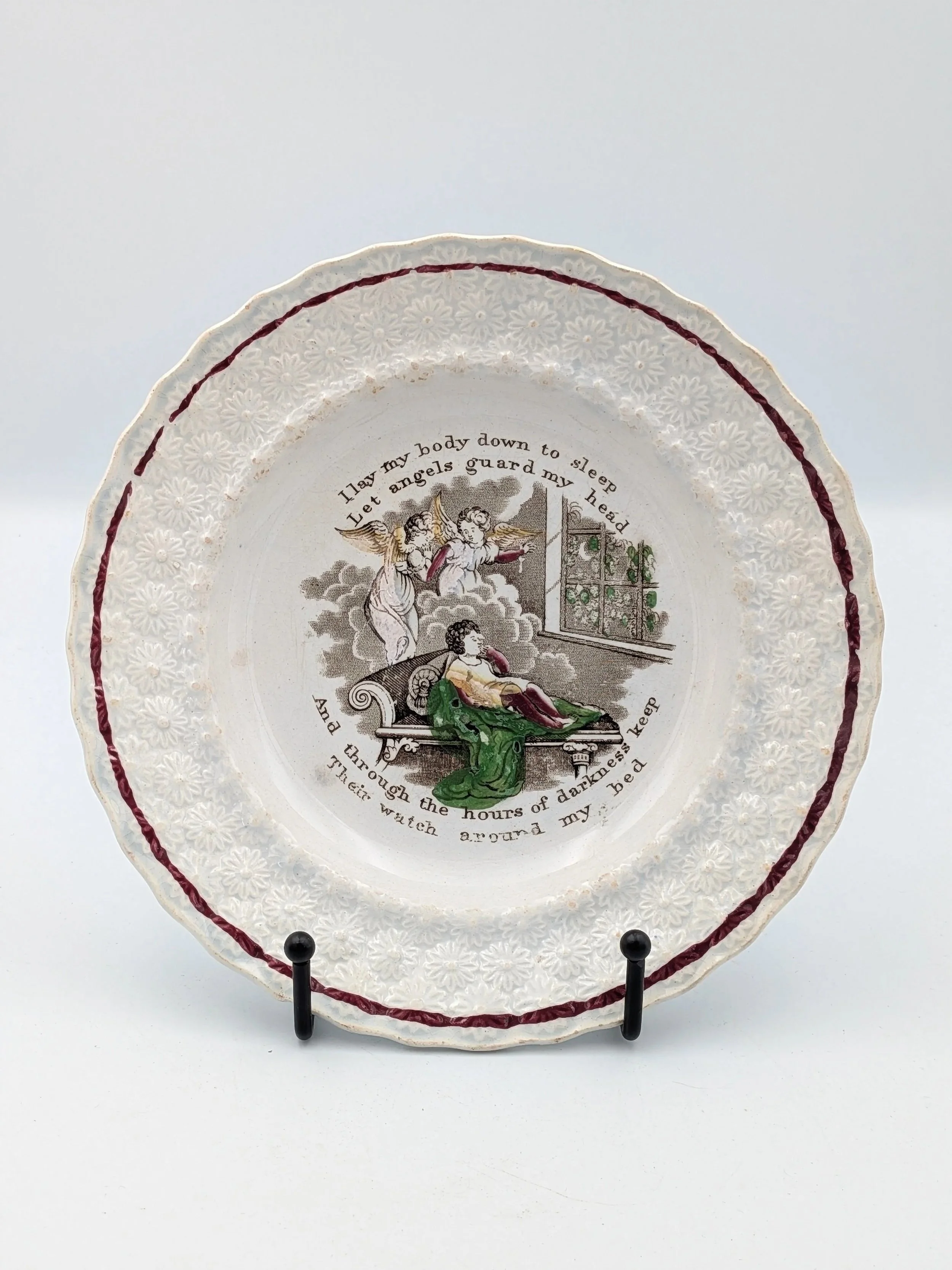 Staffordshire Religious Nursery Plate, 'Bedtime Prayer' (c. 1840s)