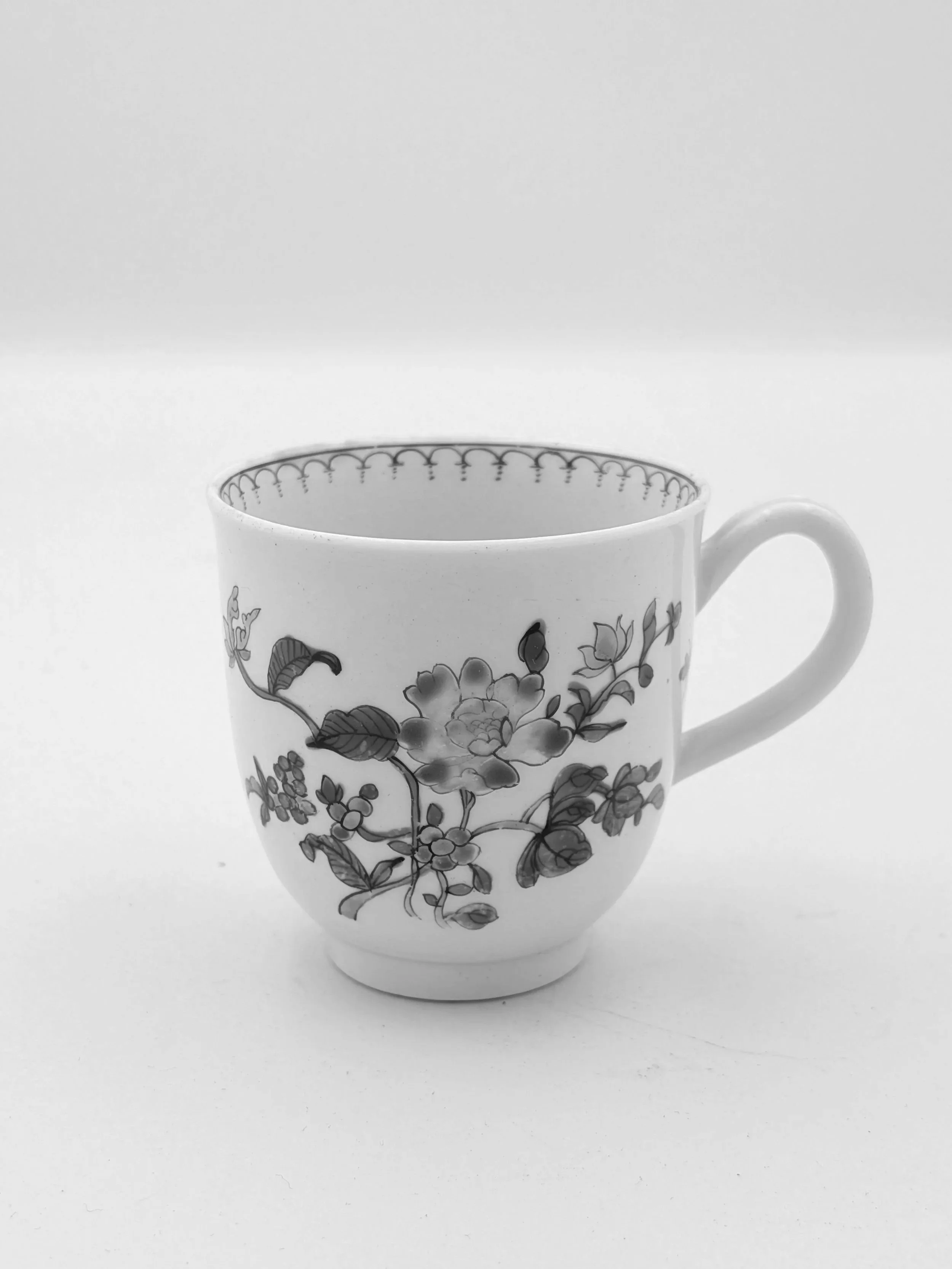 SOLD - First Period Worcester Coffee Cup - Hand-Enamelled Floral Pattern (c. 1770)