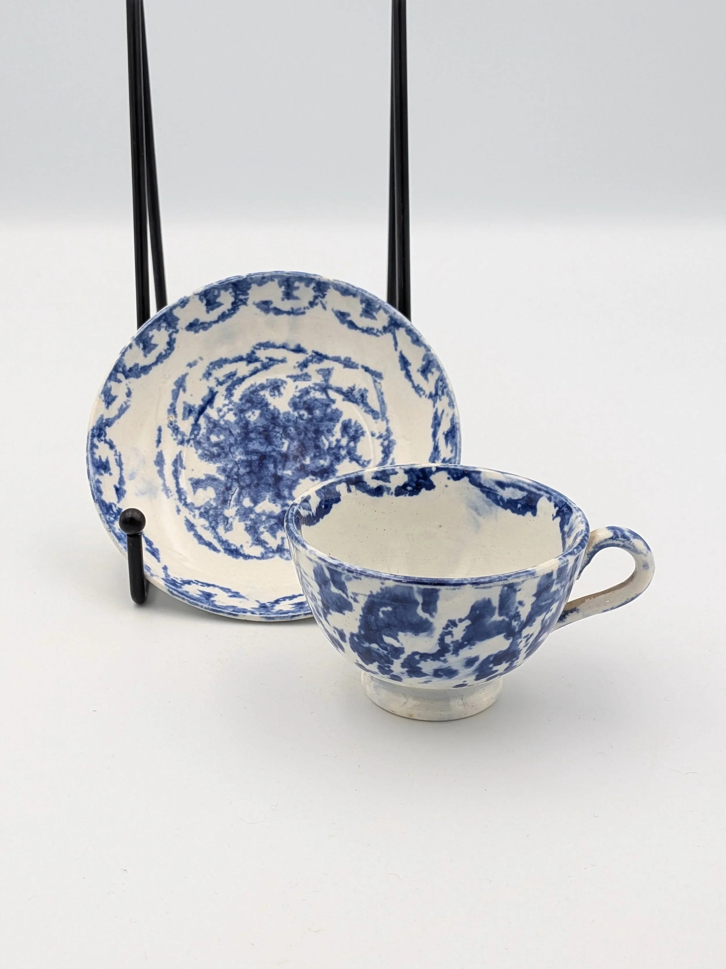 Small Spongeware Tea Cup and Saucer (c. 1830)