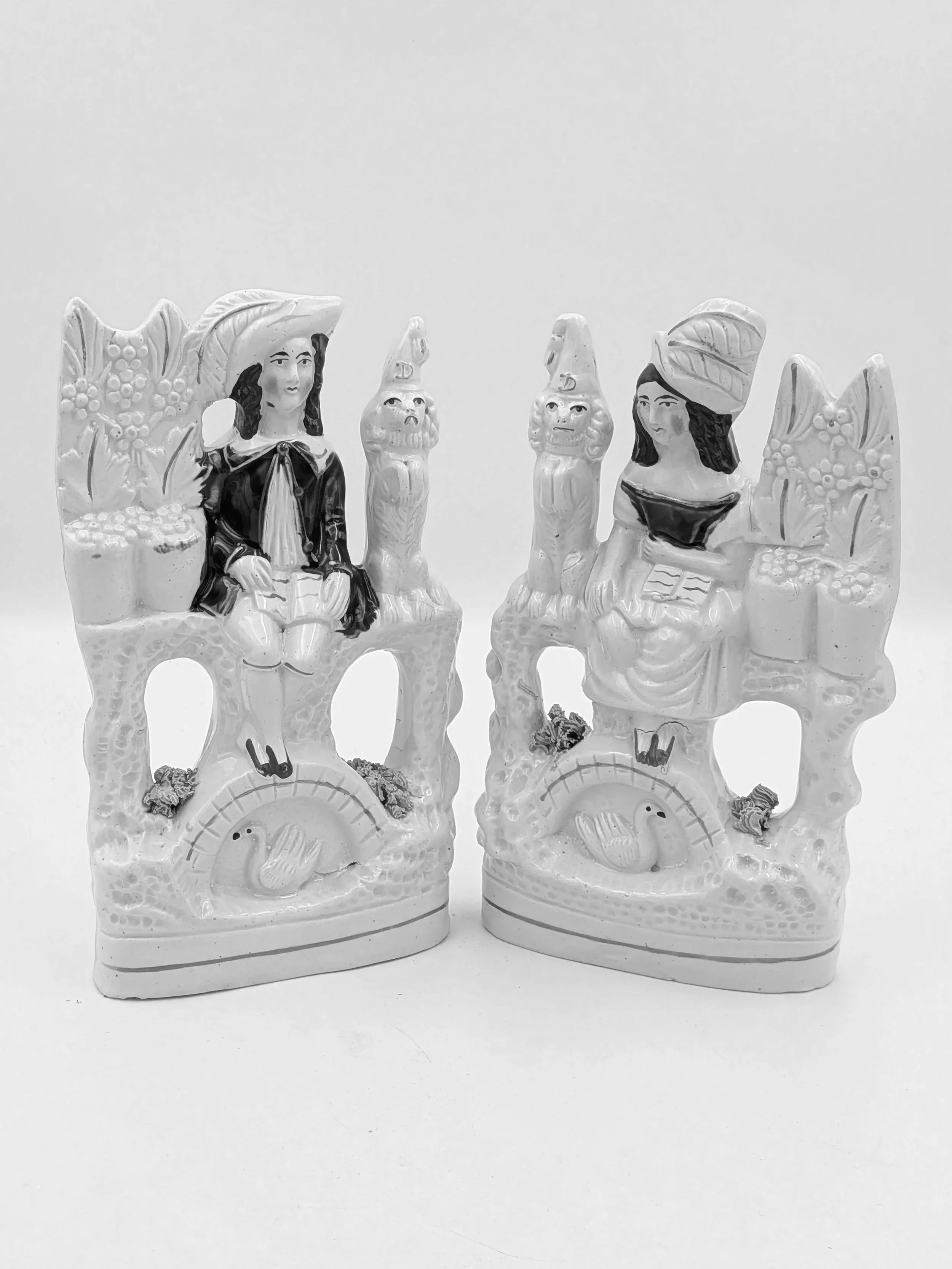 SOLD - Children with Begging Spaniels wearing Dunce Hats (Dudson Factory)