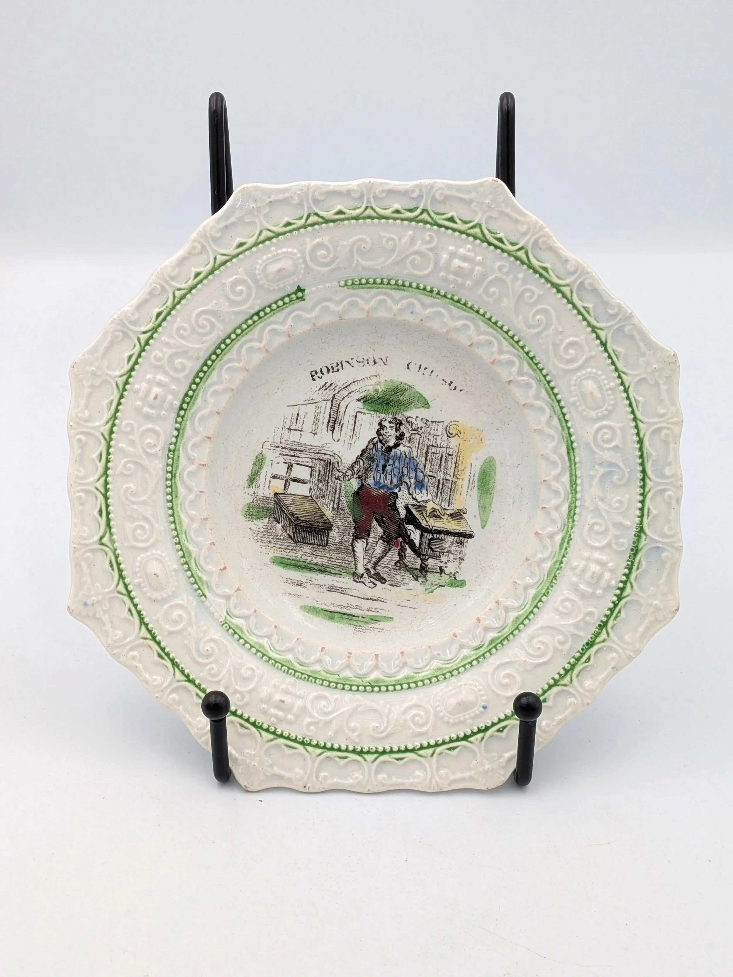 Staffordshire Nursery Plate, 'Robinson Crusoe', possibly Bailey & Ball (c. 1847)