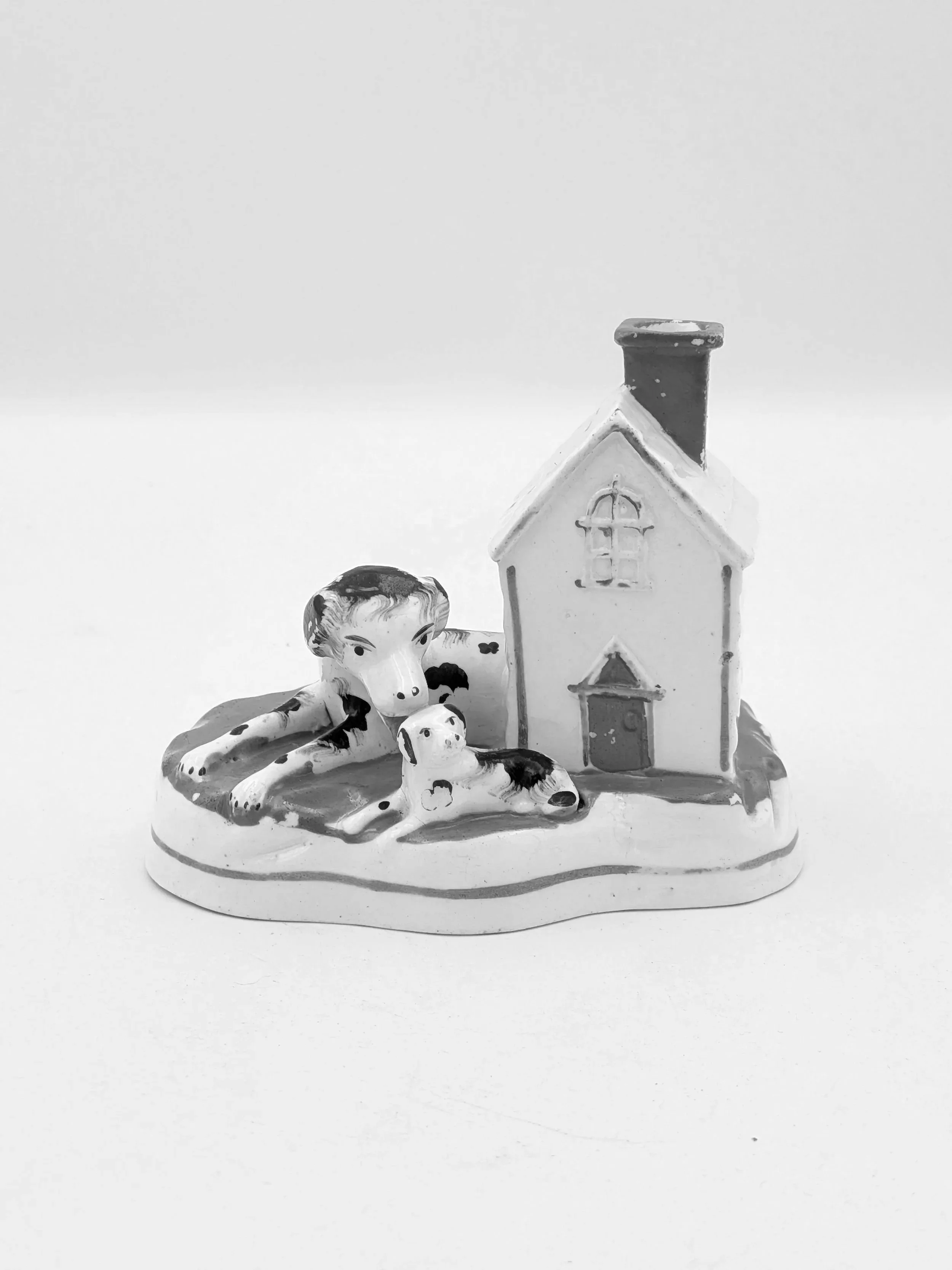 SOLD - Dog and Puppy by a Kennel