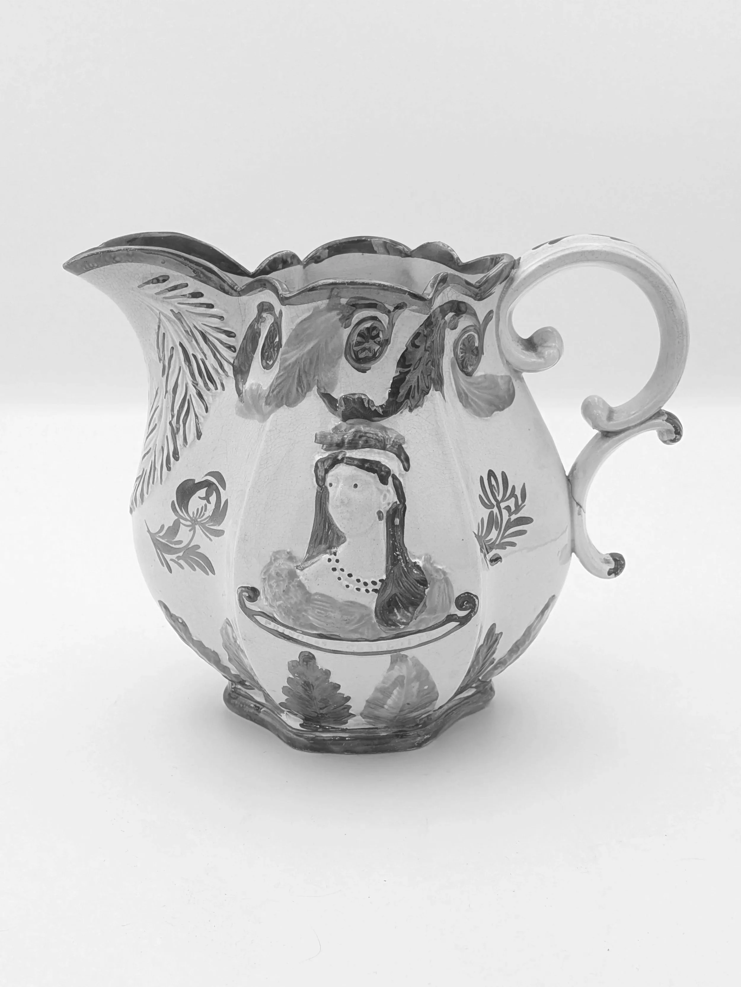 SOLD - Pearlware Lustre Jug, Princess Charlotte and Prince Leopold, A/F (c. 1816)