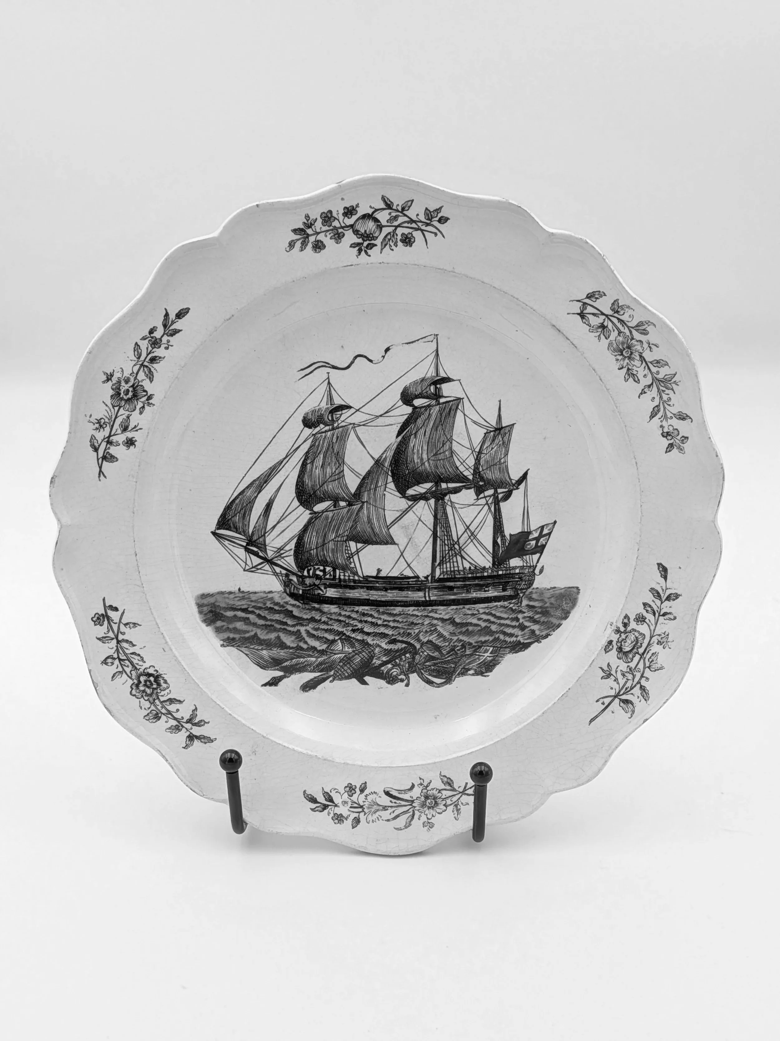 SOLD - Herculaneum, Liverpool, Creamware Ship Plate (c. 1795-)