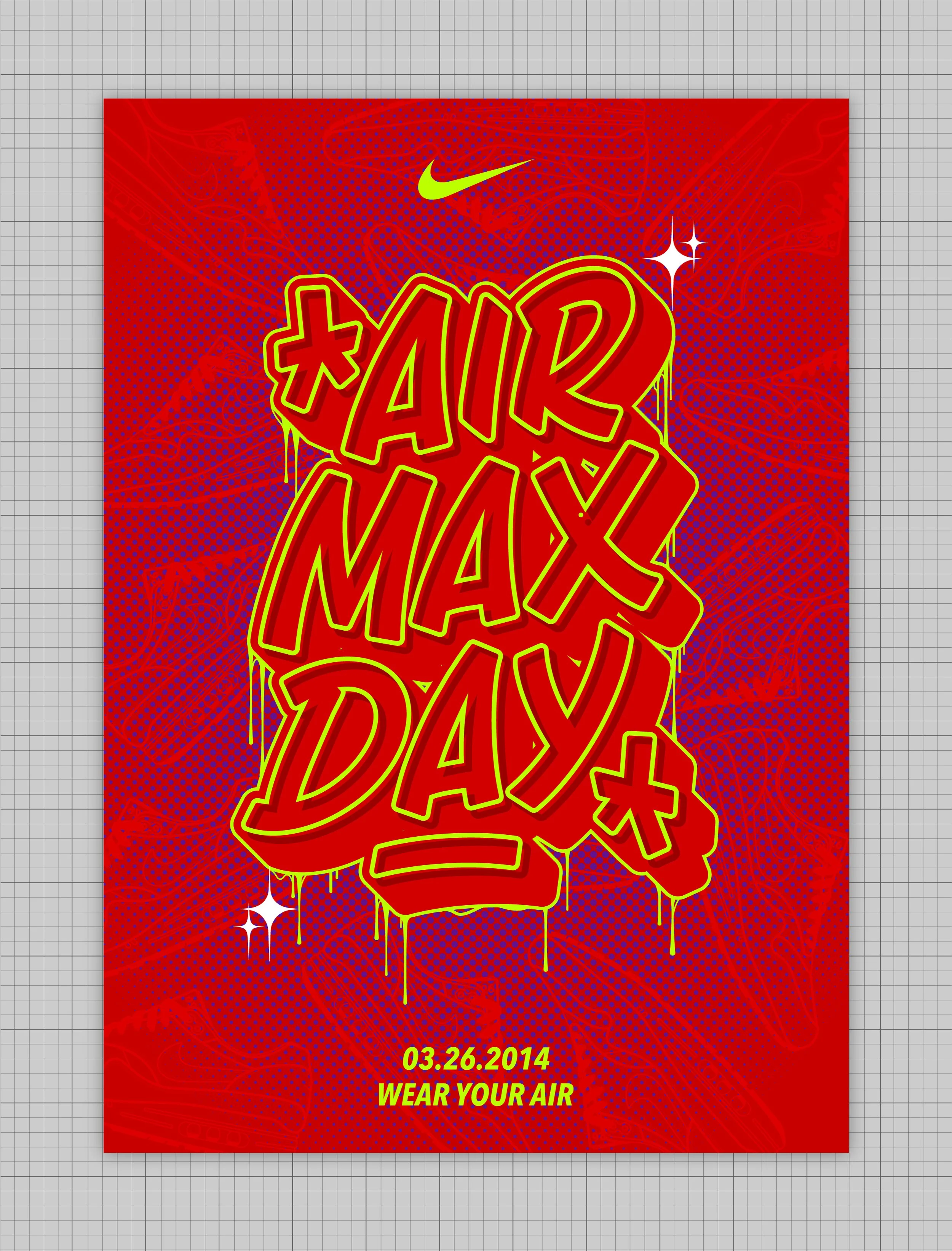 Air Max Day poster design with red background and yellow text.