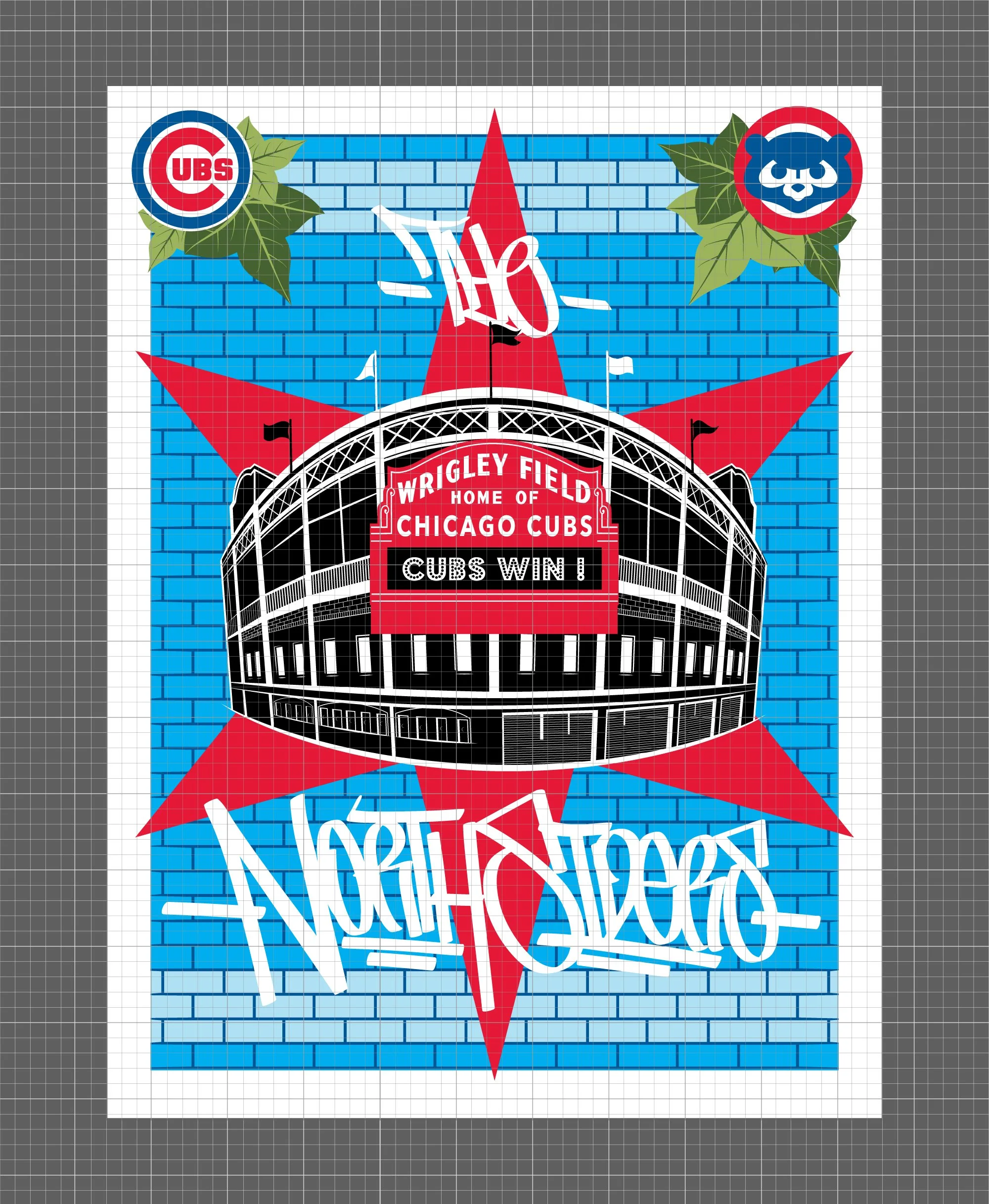 "The Norths Siders" Chicago Cubs poster design process.