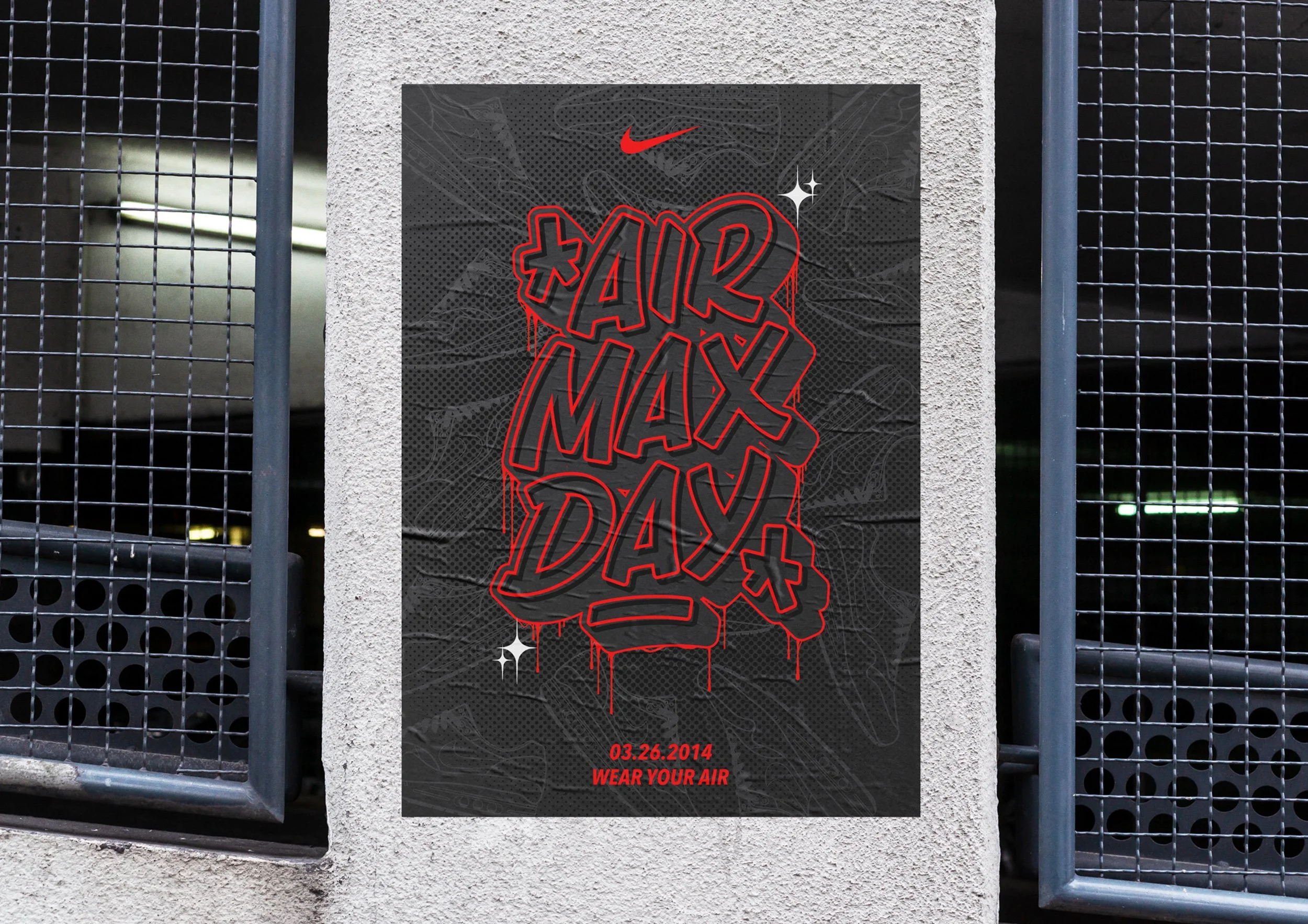 Air Max Day poster with black background and red text.