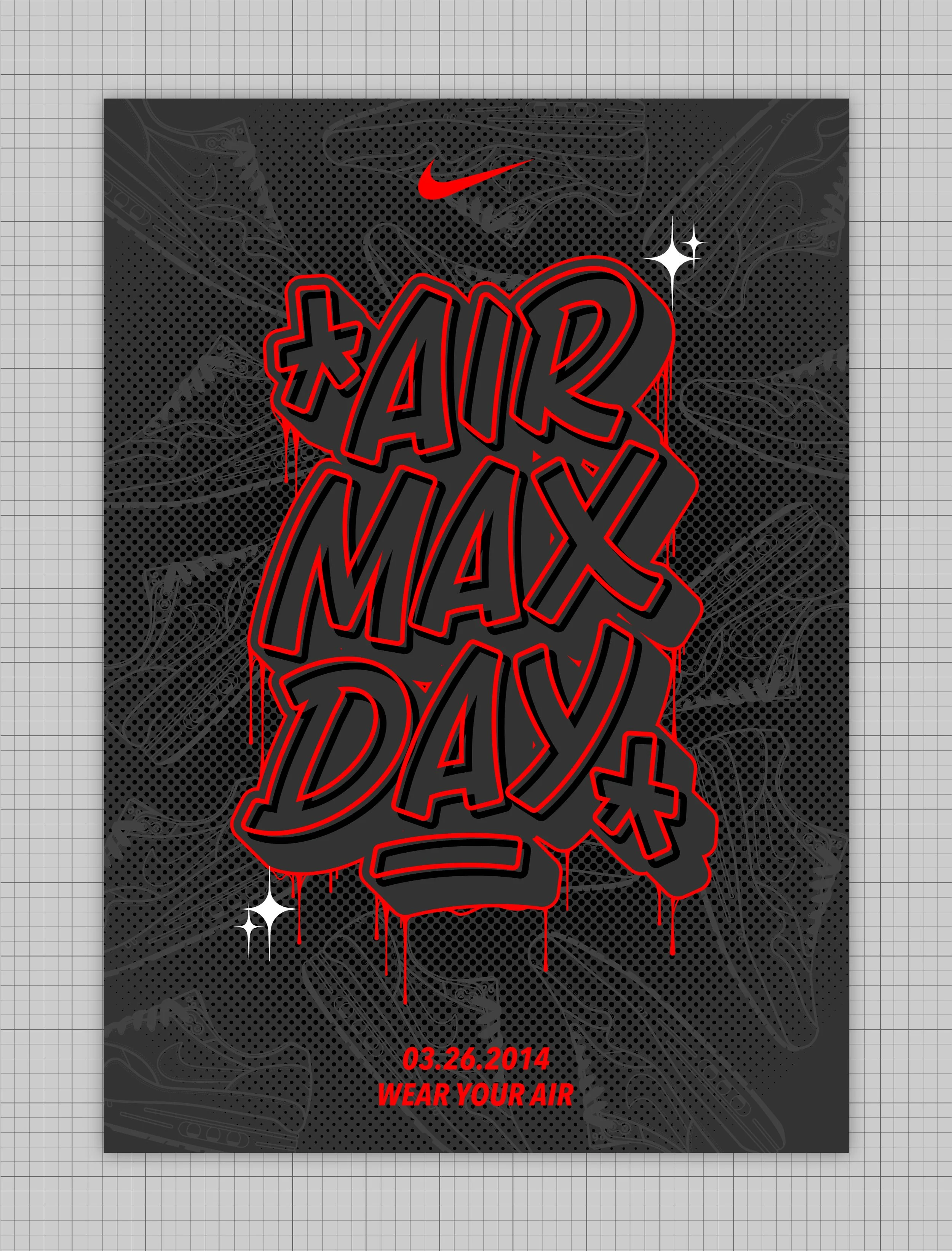 Air Max Day poster design with black background and red text.