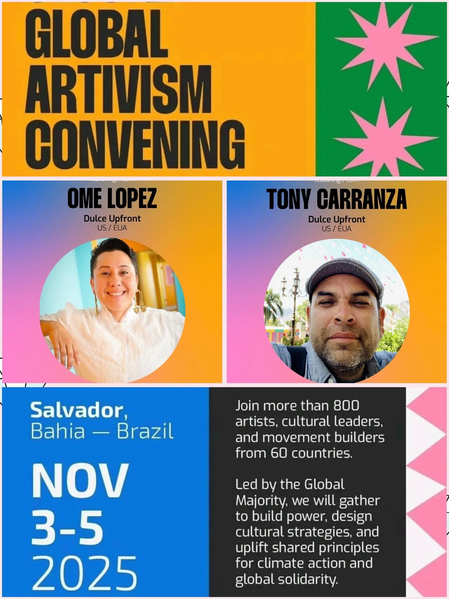 Co-founders of Dulce Upfront, Tony &amp; Om&eacute; will be presenting at the @globalartivism convening this Wednesday November 5th. Most importantly our intention is to make connections with Artivists from through out the world and build internation