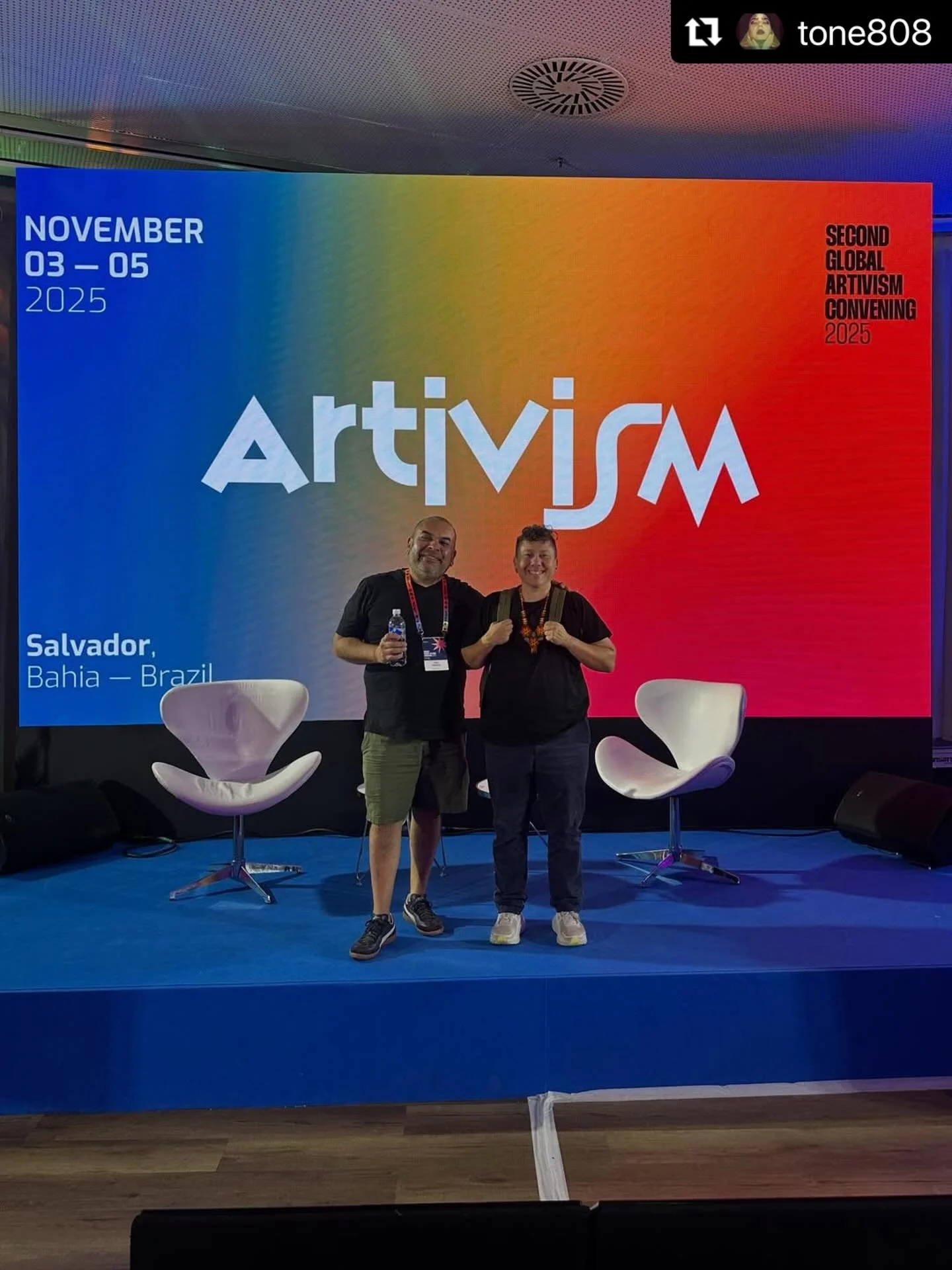 #Repost @tone808 
・・・
Super inspired after returning from the 2025 Global Artivism gathering in Salvador, Brazil.

@Omedj and I met so many dope artists, organizers, and cultural bearers from across the world &mdash; Indonesia, Canada, India, Nigeria