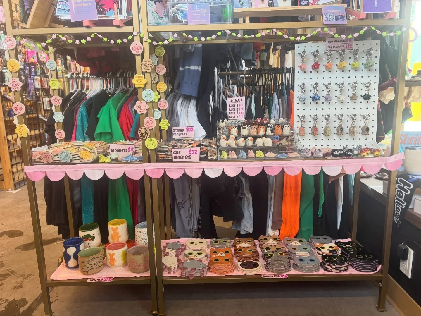 Our booth is set up in the Brighton Emporium! We're the bottom two shelves when you take a right and walk to the corner. We have all our regular magnets, lil guys, keychains, coasters, and vessels! Come see our new booth and so many others that moved