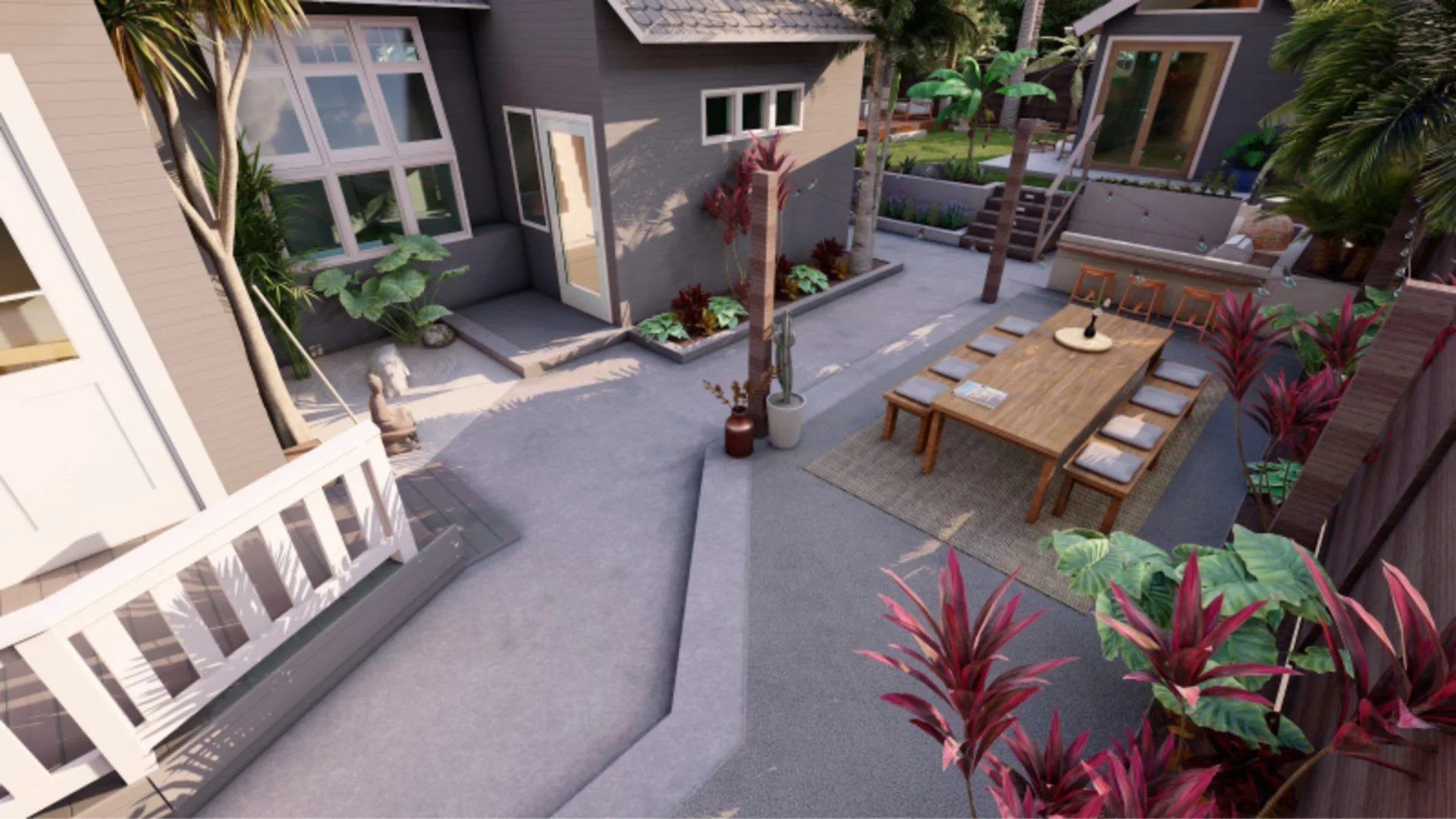 Step into your outdoor dream come true! This landscape design perfectly blend functionality with style, creating an ideal relaxation, dining, and entertaining space. Every detail, from lush greenery to cosy seating, is designed for comfort and elegan