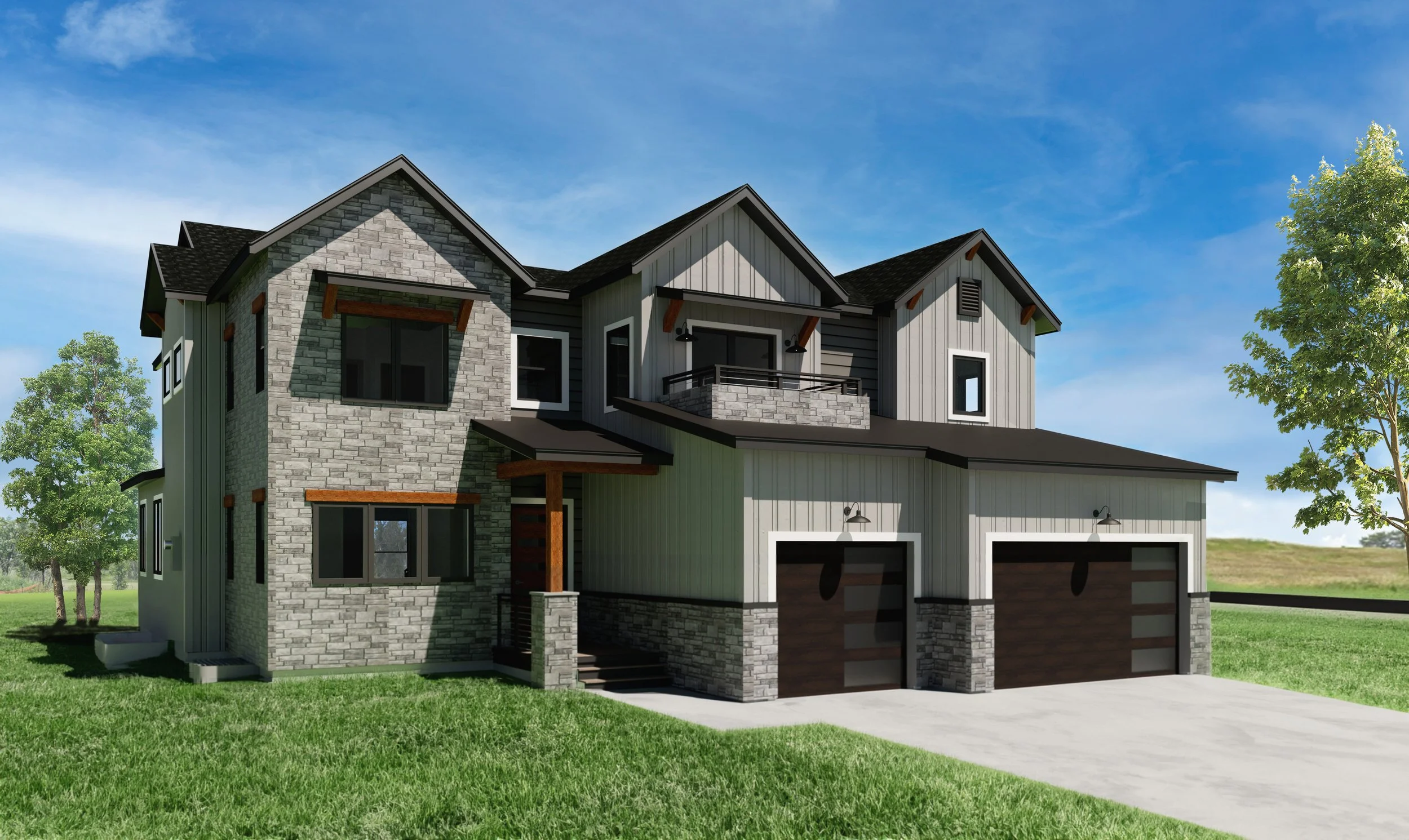 Modern farmhouse two-story house, Marshall Fire home rebuild, in Louisville Colorado CO