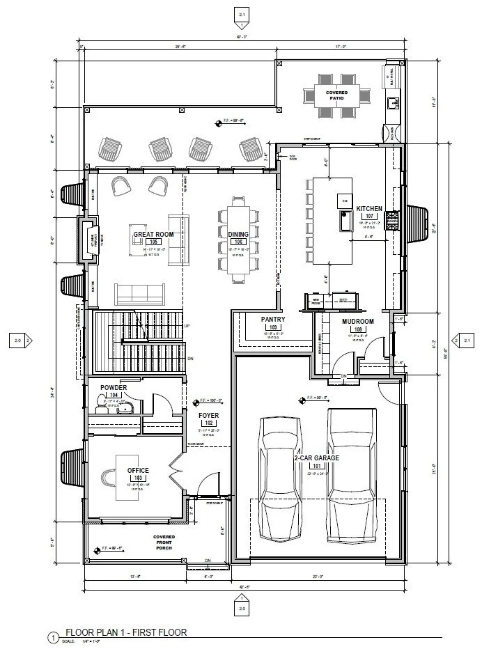 First Floor Plan, Marshall Fire Residence, Modern Farmhouse, Passive House, Sustainable Home