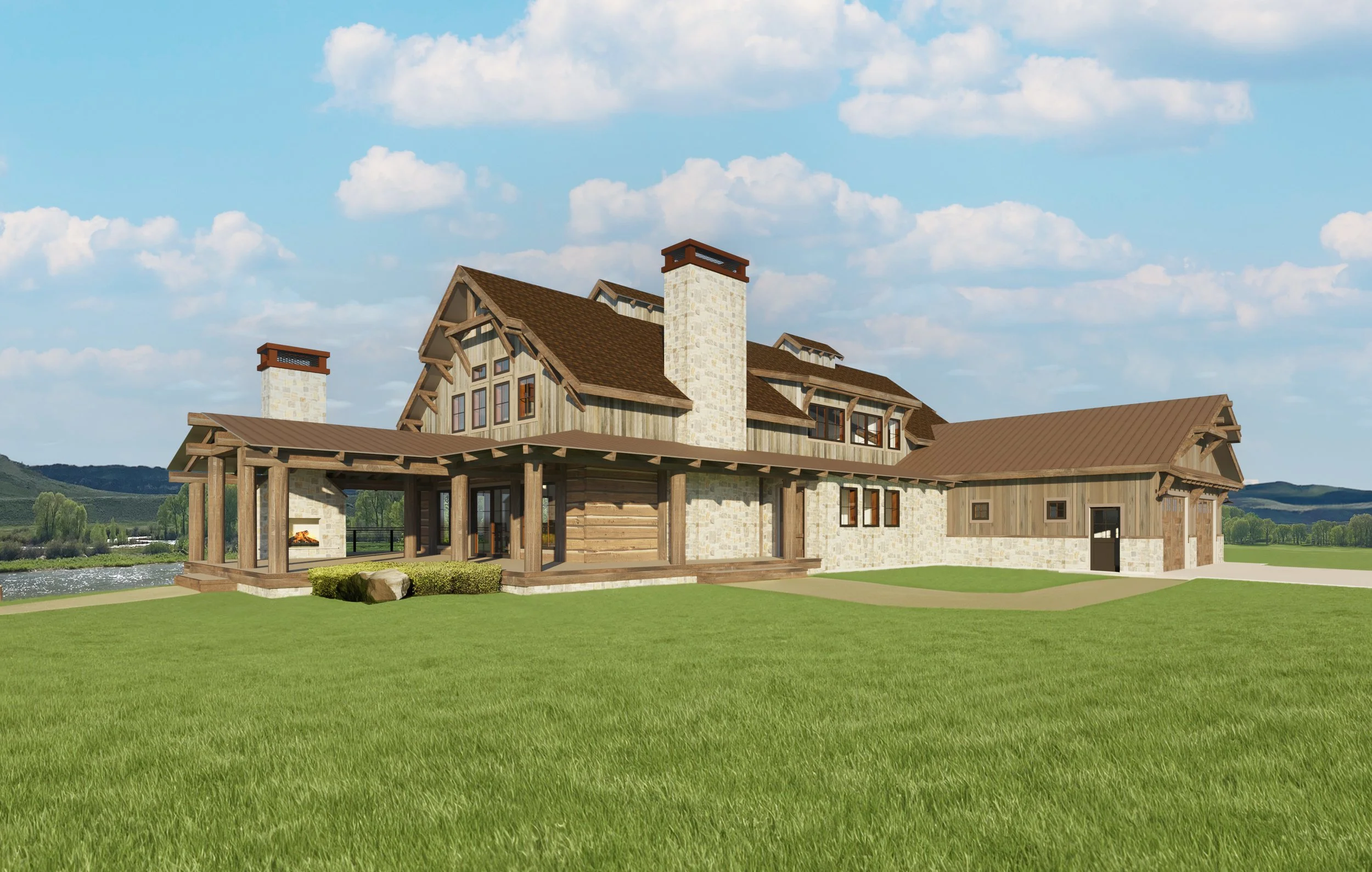 Riverfront ranch cabin, barn mountain house