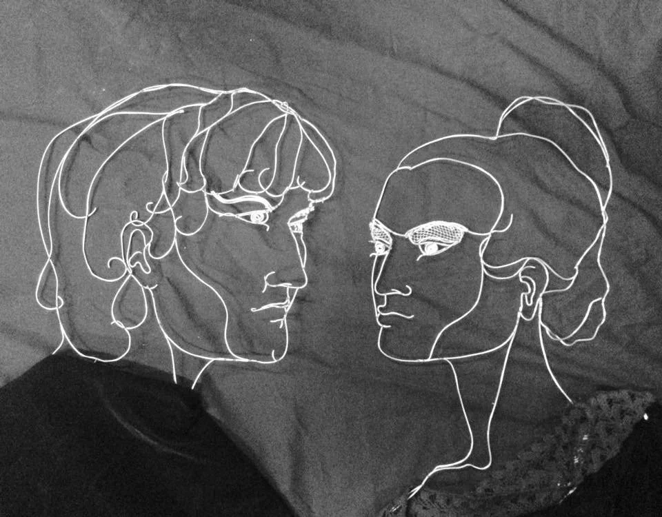 The completed wire puppets used for Cinna: The Clemency of Augustus (2017).