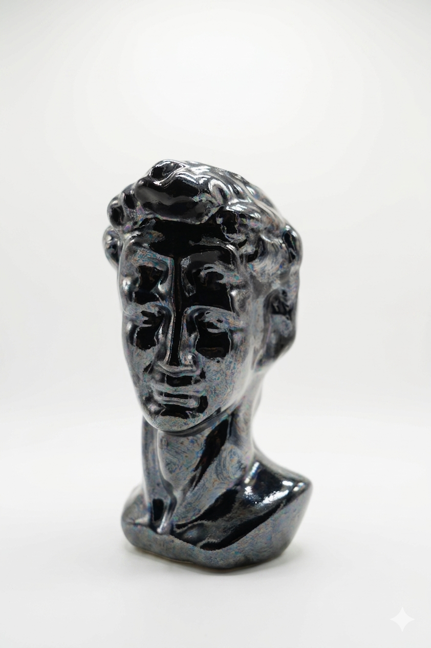 David Head Bust Sculpture Petroleum Finish Vase