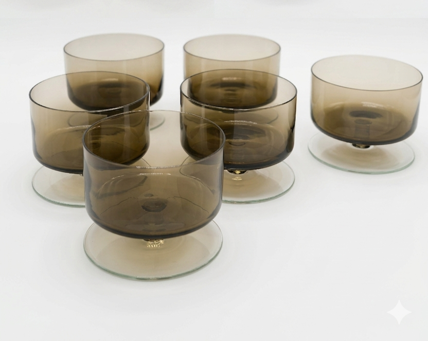 Mid Century Modern Smoked Glass Coupe Set