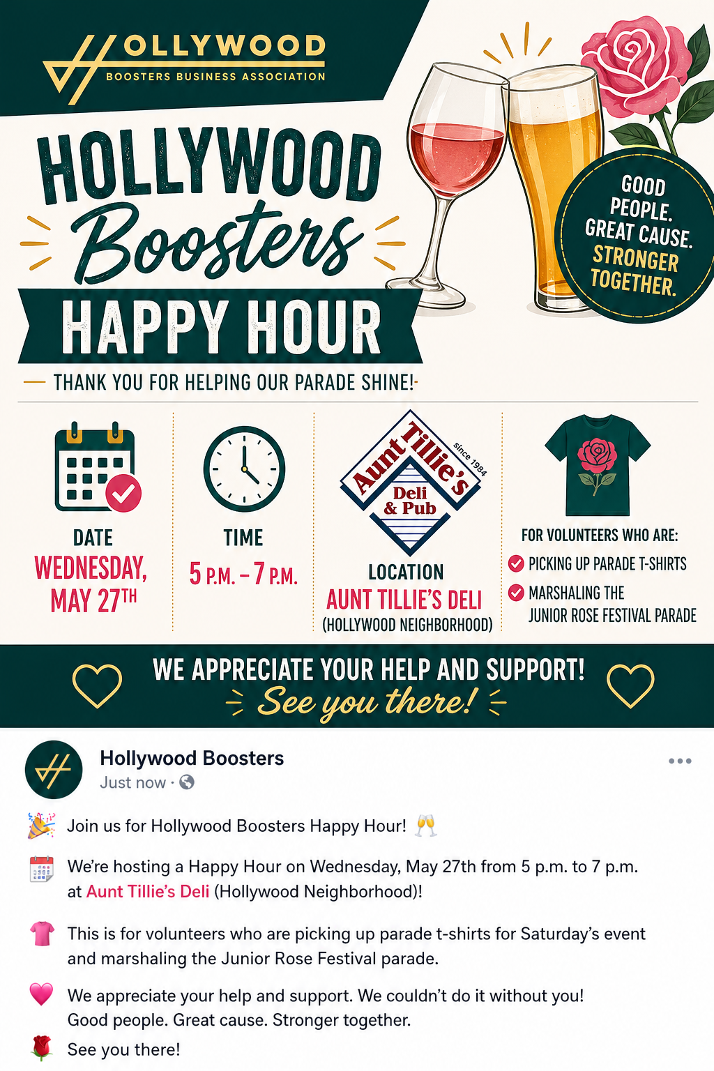 Parade Volunteer Happy Hour at Aunt Tillie's Deli &amp; Pub